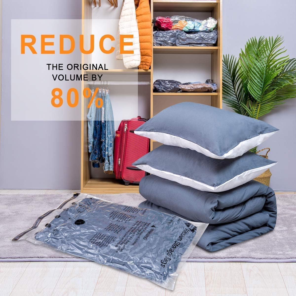 36 Pack Vacuum Seal Bags For Clothing,(6 Jumbo, 6 Large, 6 Medium, 6 Small, 6 Travel roll up bags,6 small Travel roll up bags) Space Saver Bag for Clothes, Blanket, Duvets, Pillows, Comforters