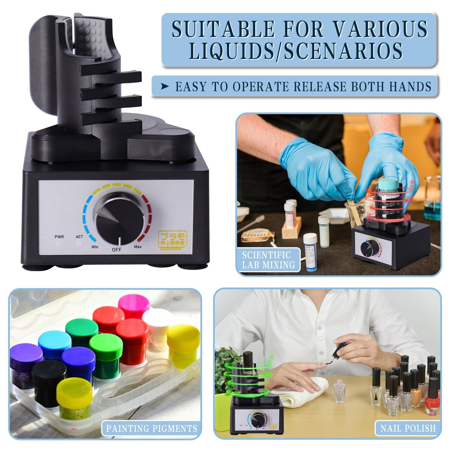 Mini Vortex Mixer, Hands-Free Model Paint Shaker, 300~2400rpm, Three-Stage Adjustable Speed Shaker, Suitable 10-100ml Mix, for Hobby Acrylic Paints, Nail Polish, Tubes, Lab, Eyelash Adhesives