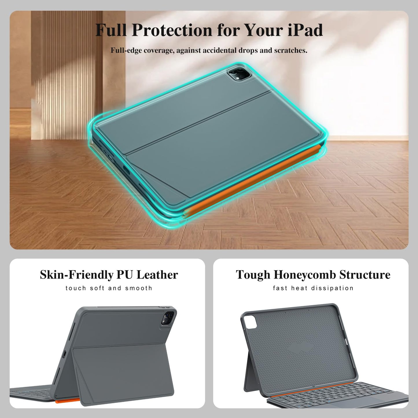 iPad Air 11 inch Case with Keyboard (M3 M2 2025 2024),Pro 11,iPad A16 11th/10th,Flex Magnetic Detachable Keyboard with Trackpad,Backlit Keys,Adjustable Stand,Slim for Air 5th/4th Gen 10.9 inch (Gray)
