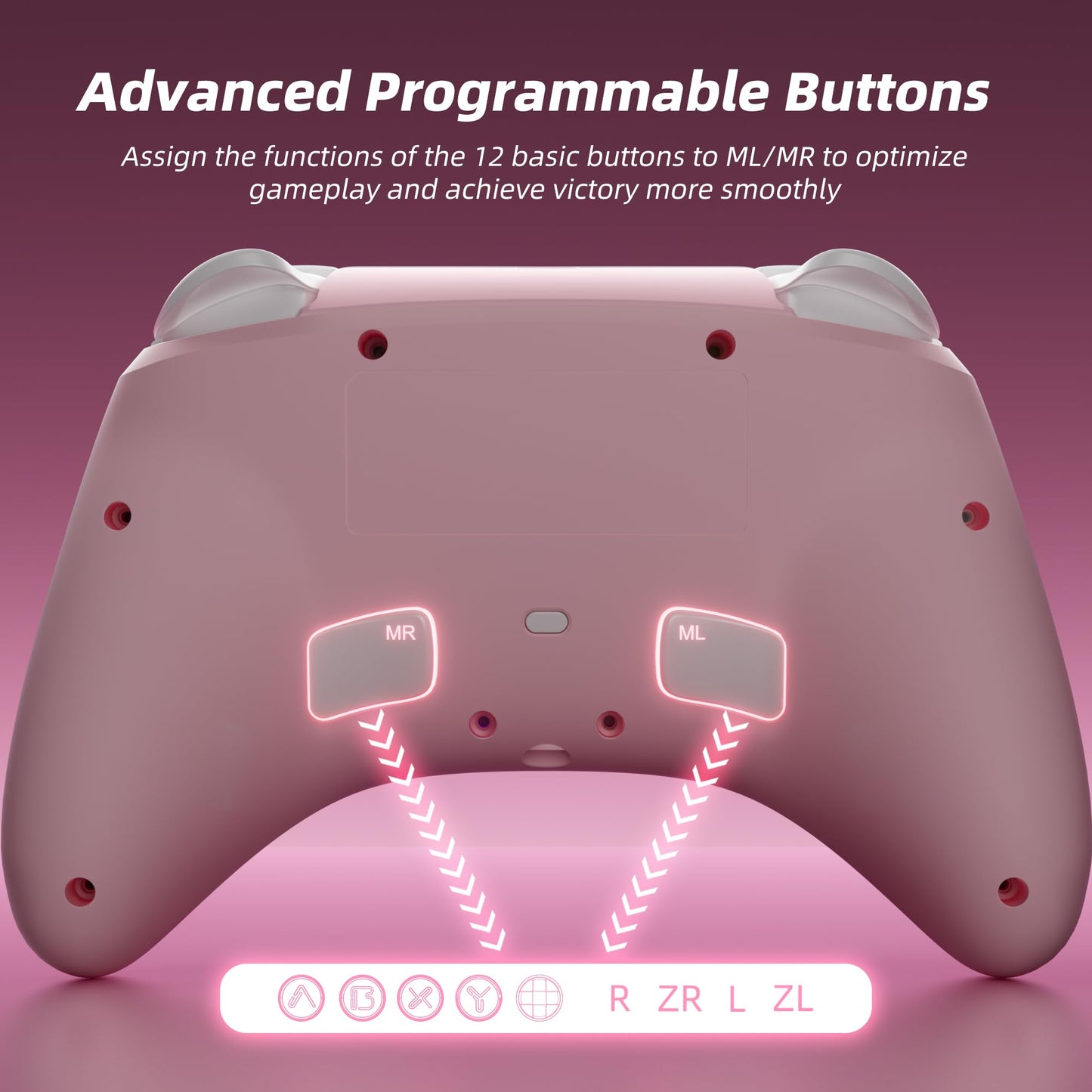Mytrix Wireless Pro Controllers for Nintendo Switch, Windows PC iOS Android Steam/Steam Deck, Sakura Pink Bluetooth Controller with Programmable, Headphone Jack, Adjustable LED Light/Turbo/Vibration