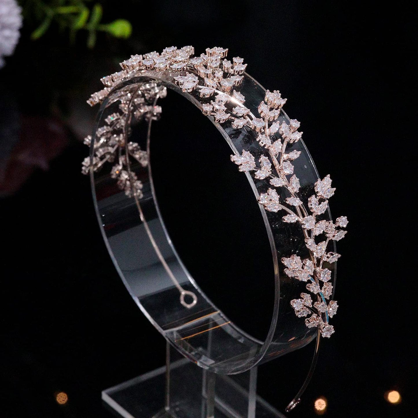 Jorsnovs Full Cubic Zirconia Wedding Headbands for Bride CZ Zircon Bridal Tiaras Pageant Hair Jewelry Party Headpieces for Women Girls (E-Rose Gold)