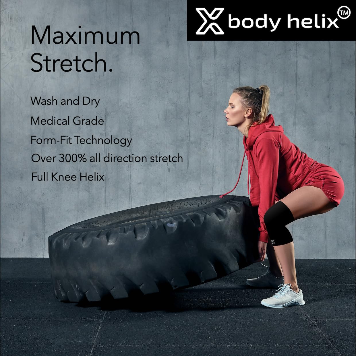 Body Helix Full Knee Compression Sleeve for Knee Pain Relief - Arthritis, Meniscus, Swelling, ACL, Sprains - Knee Sleeve for Women and Men (Black, Medium)