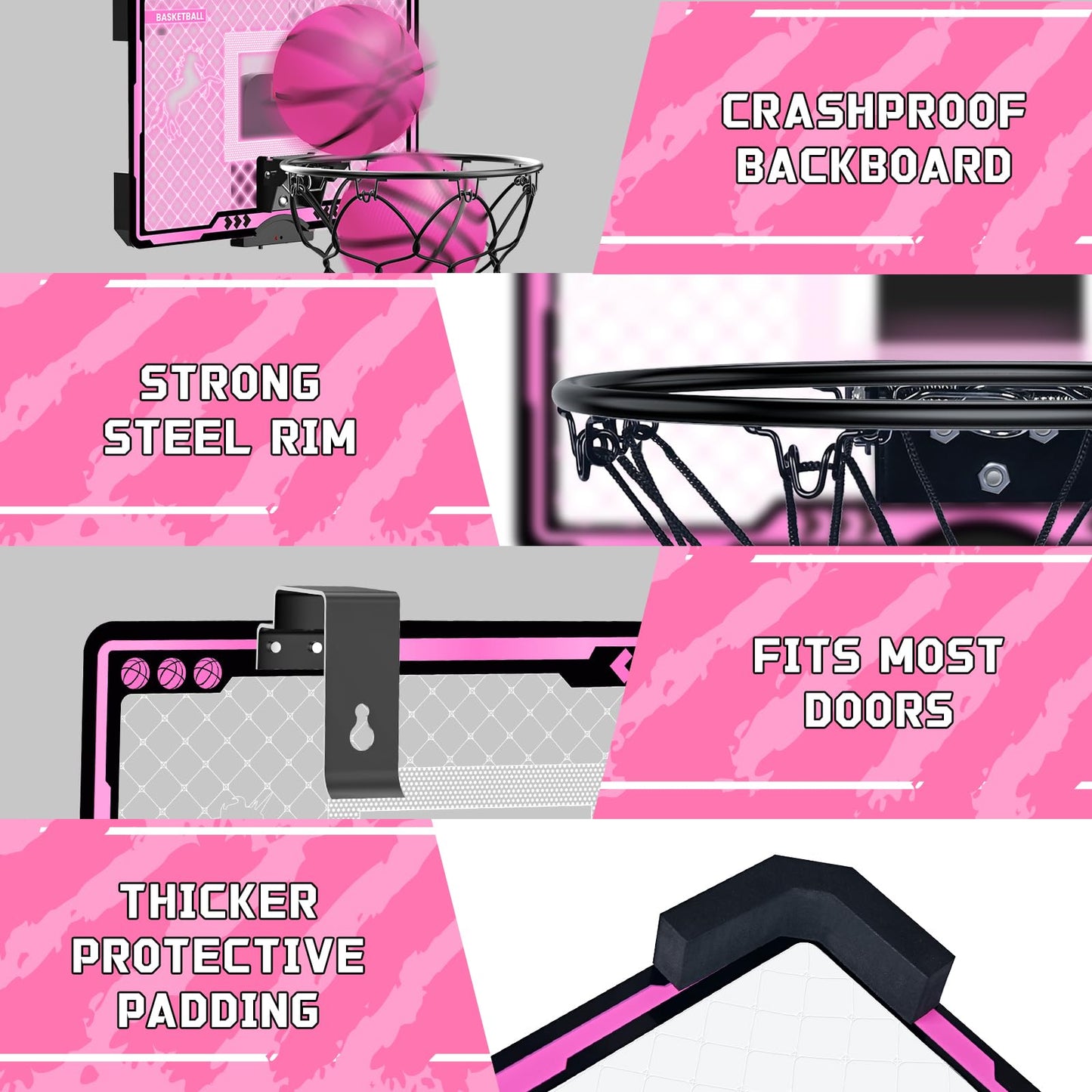 Mini Over The Door Basketball Hoop Indoor Kids Girls - Unicorn Pink Basketball Hoops with Electronic Scoreboard Toys & 3 Balls, Birthday Gifts Age 5 6 7 8 9 10 11 12 Year Old Girls
