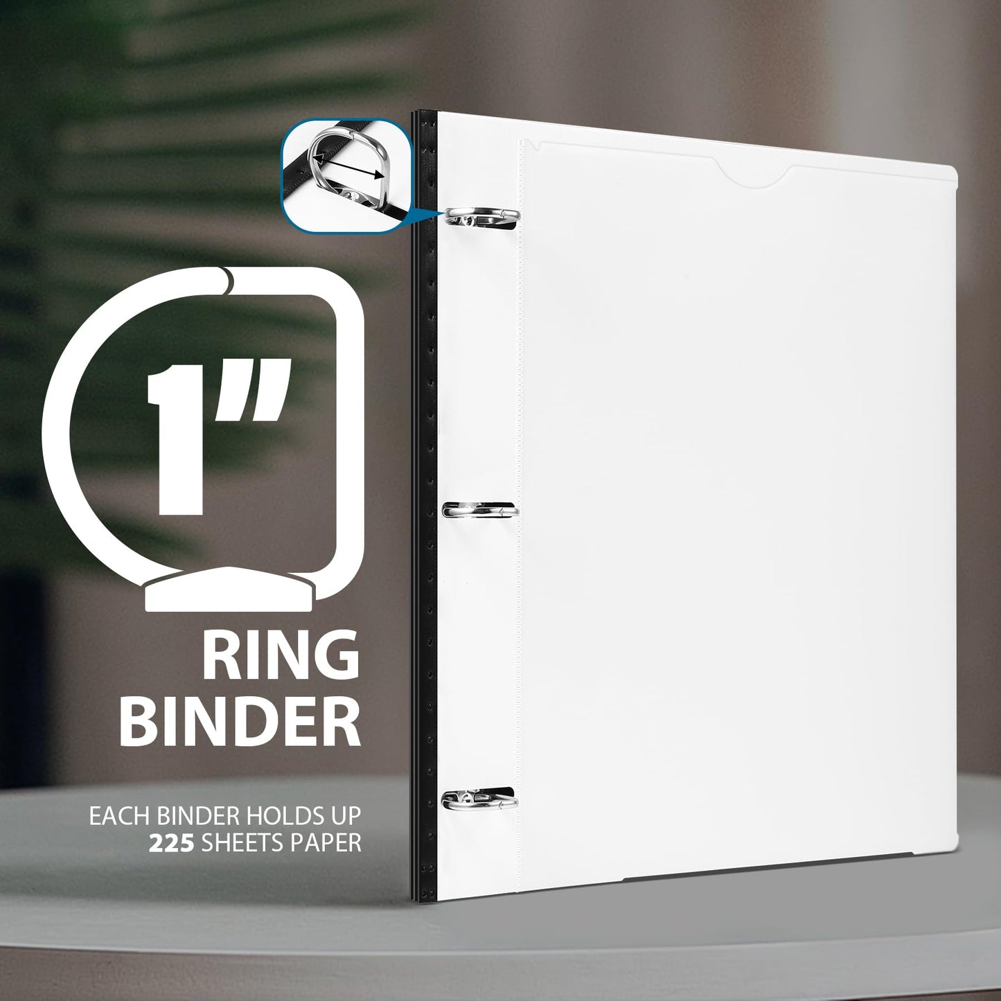 WOT I Telescoping 3 Ring Binder 1 Inch 12PCS, Flexible Binder with Expandable Spine+Customized Front Cover+Clear Catalog Pocket, 1 Inch Rings Holds 225 Sheets, School Office Binder Supplies, White
