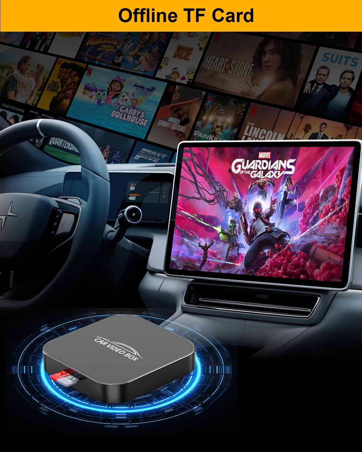 5-in-1 Wireless CarPlay Adapter with Netflix/YouTube/TF, Android Auto & Carplay Adapter with USB-A and USB-C Cables,Convert Wired to Wireless Apple Dongle, Magic Video Ai Box Car Play for iOS 10+