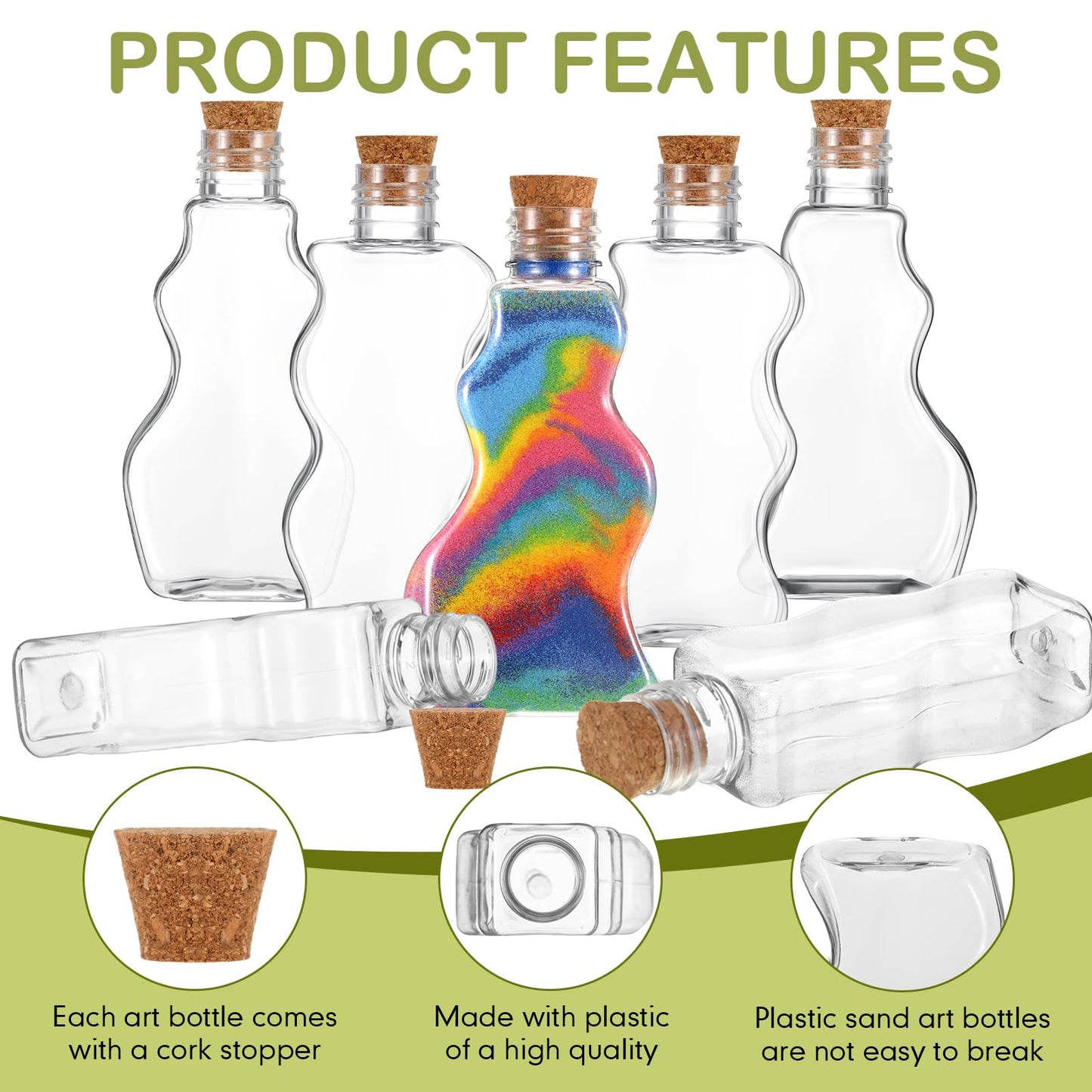 Mumufy 60 Pcs Plastic Sand Art Bottles for Kids 2.5 oz Sand Art Containers Bulk for Back to School Student Gifts Wedding Invitations Crafts Supplies Girls Decorations, 3 Styles(Wood,Cork Topper)