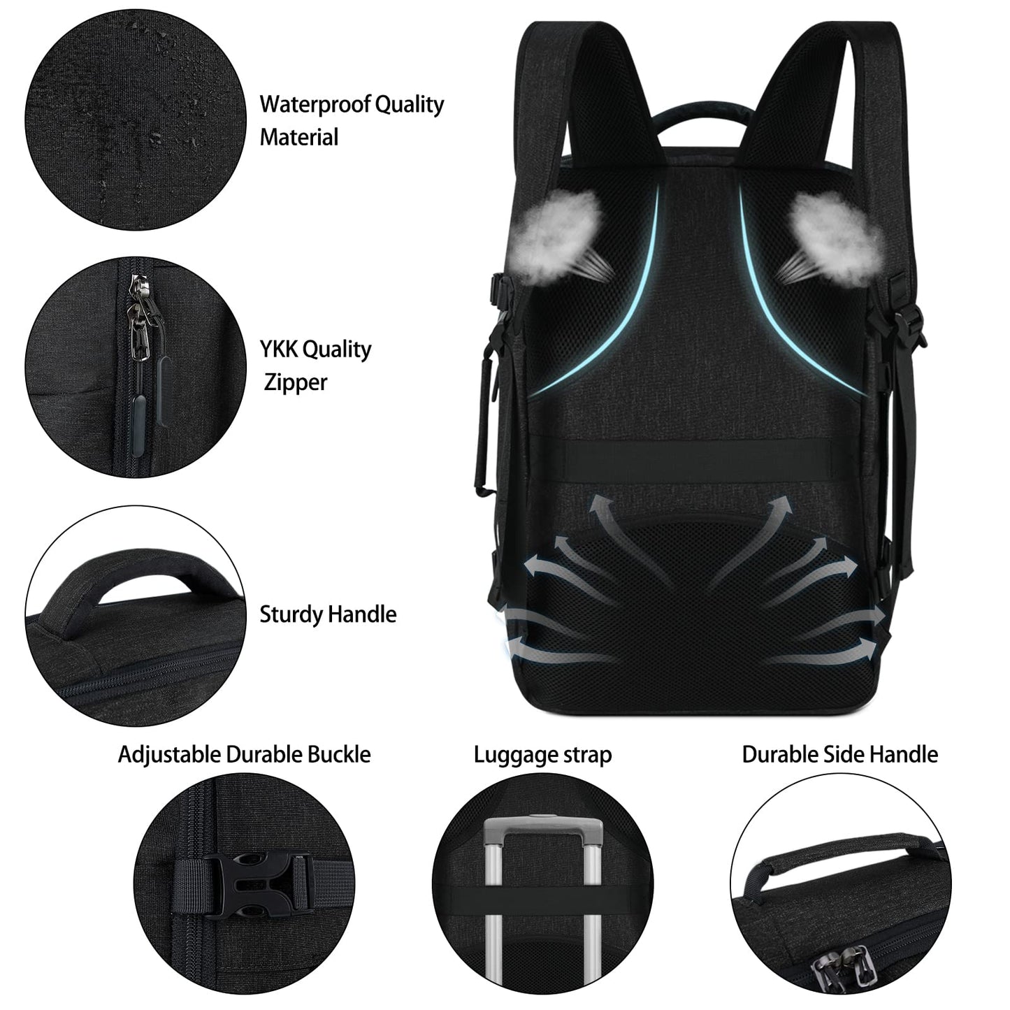 Travel Backpack for Men Women 17 Inch Flight Approved Carry on Backpack Waterproof Large 40L Luggage Daypack Business College Weekender Overnight Laptop Backpack with 3 Packing Cubes, Black