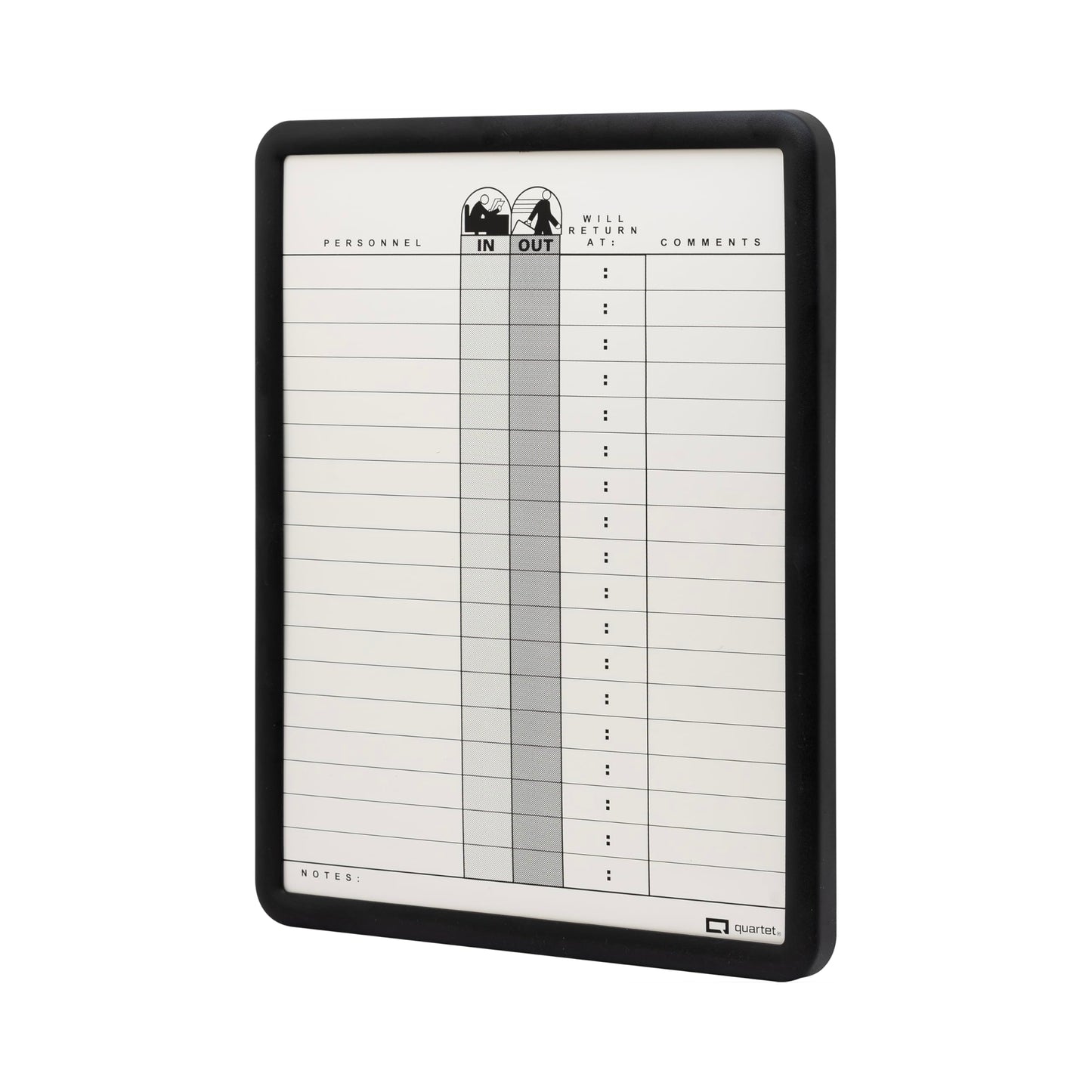 Quartet In and Out Dry Erase Magnetic Board 11"W x 14"H, In & Out Personnel Matrix for 18 Names, DuraMax Porcelain, Black Frame (750)