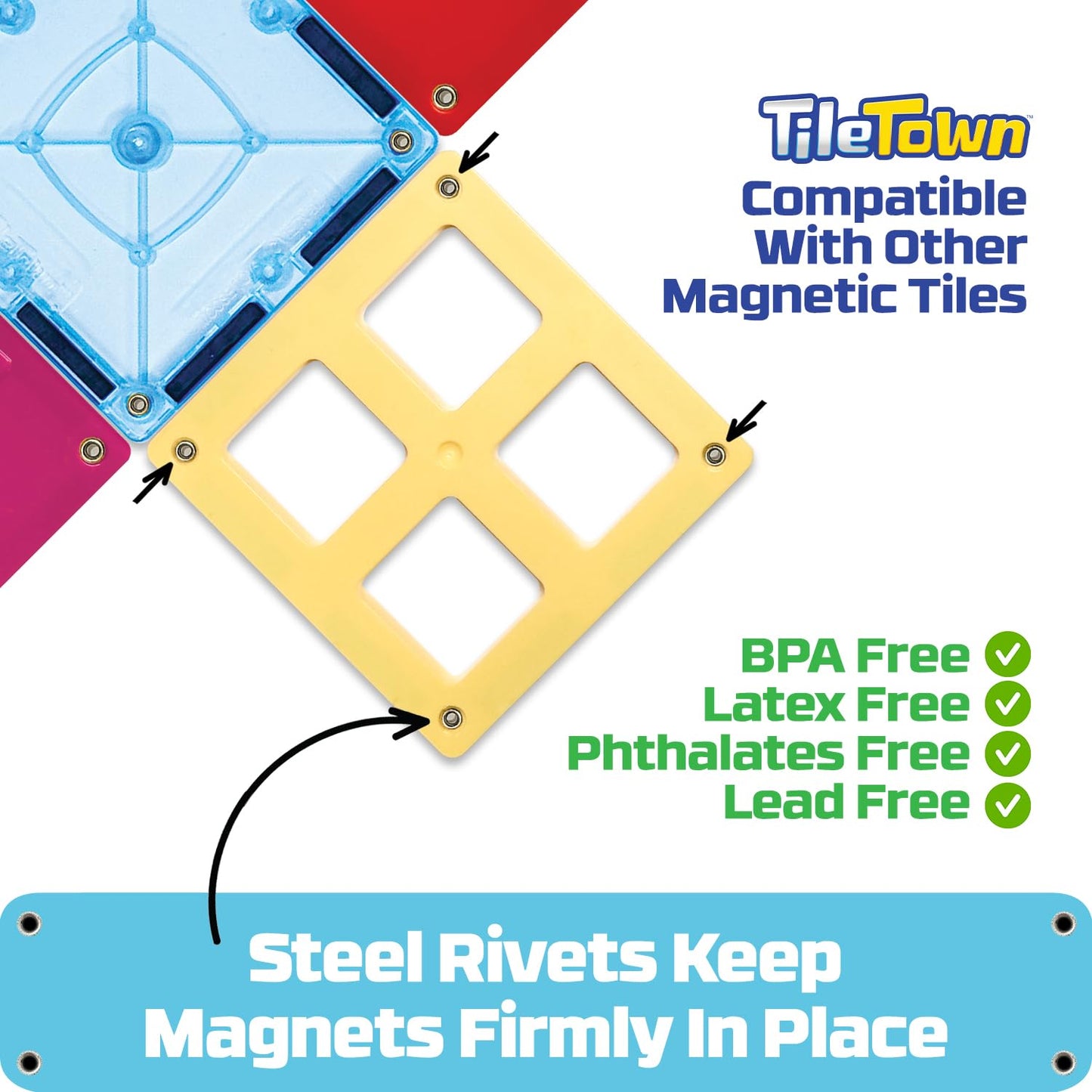 Tile Town Bluey Heeler Family Home 46-Piece Magnetic Tile Playset, Interactive STEM Magnetic Tiles Toys, Includes Bluey & Bingo Figures, Action Tiles