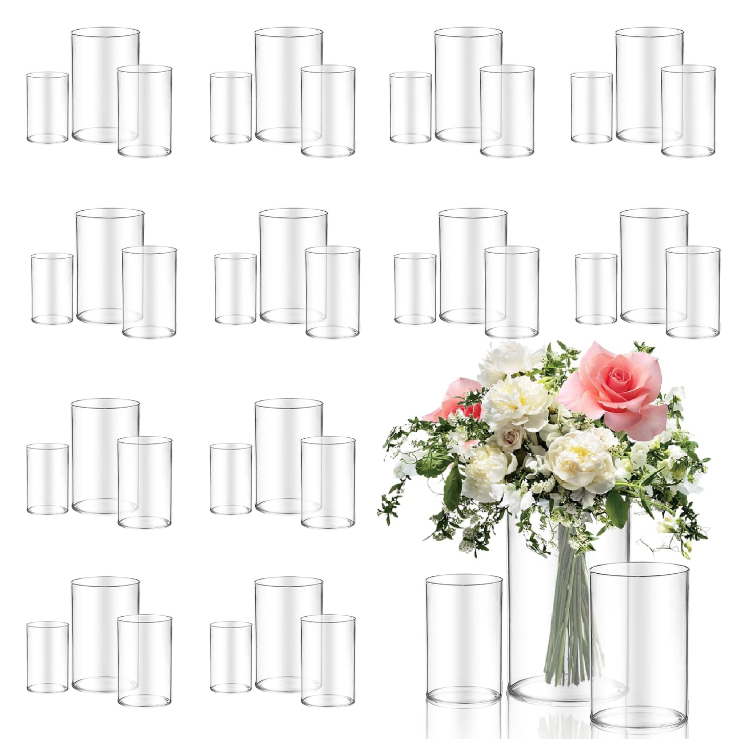 36pcs Glass Vase Cylinder for Centerpieces 4,4.7,6Inch Tall Small Flower Glass Clear Home Decor Centerpiece Table Flower Vase Decorations for Wedding＆Holiday