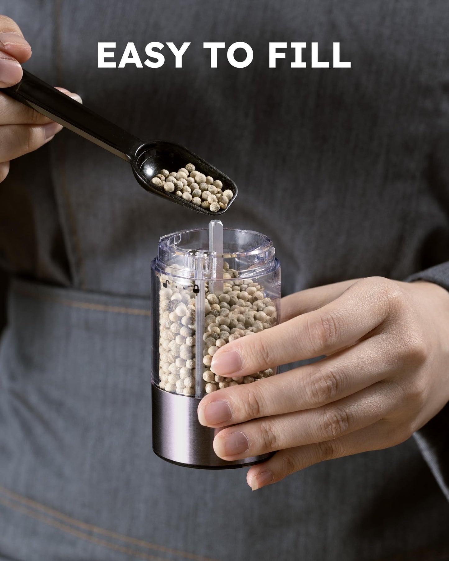 FORLIM Rechargeable Electric Salt and Pepper Grinder Set - Automatic One-Handed Operation Mill with Light (2 Mills) - Electronic Adjustable Shakers - Ceramic Grinder - Gunmetal Gray