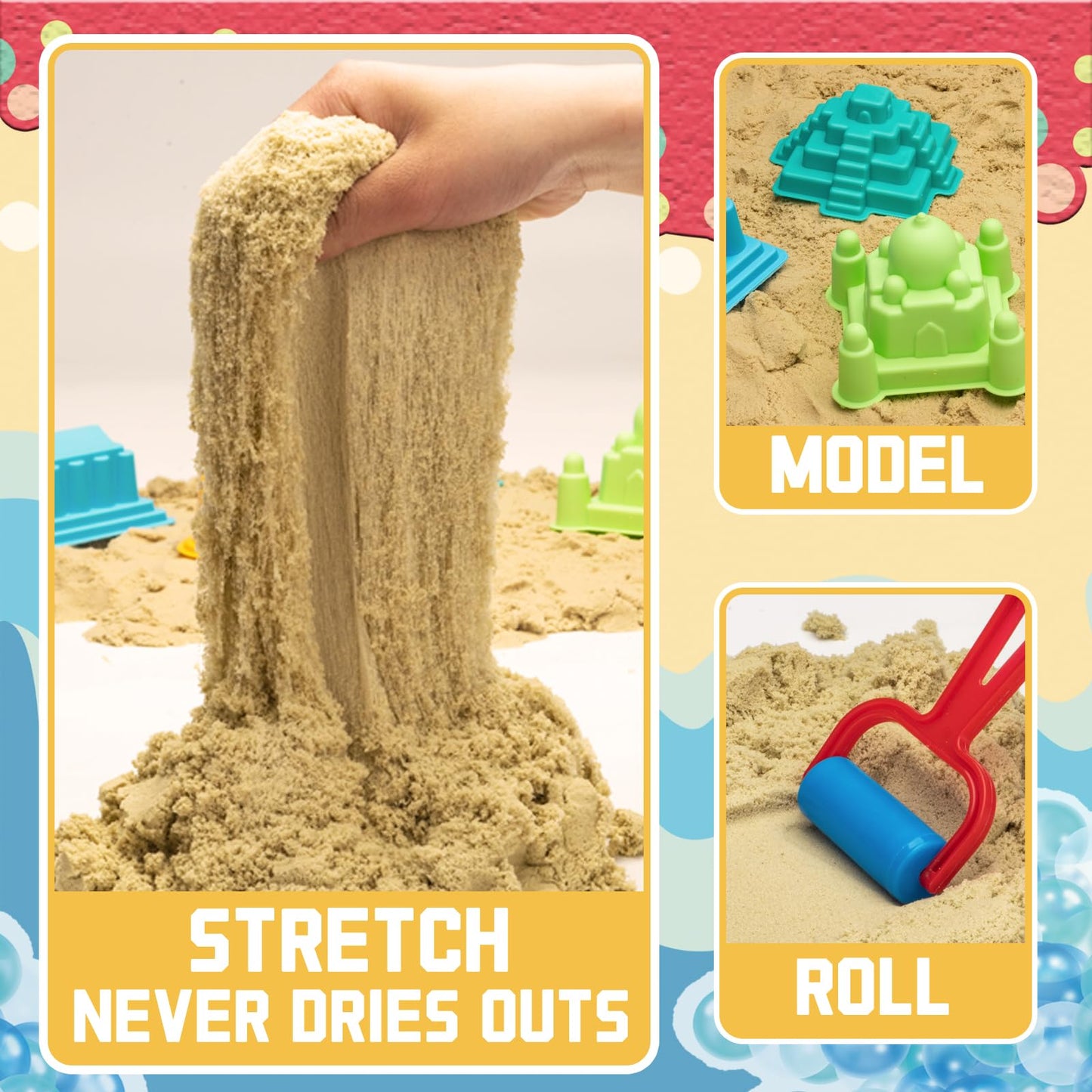 Ocean&Sand Sensory Bin with Lid, 42 Pcs Sensory Sand Kit with Sea Animals for Kids, Birthday Christmas Gifts for Boys Girls, Preschool Learning Activities Tools Box, Outdoor Sandbox Toys for Kids