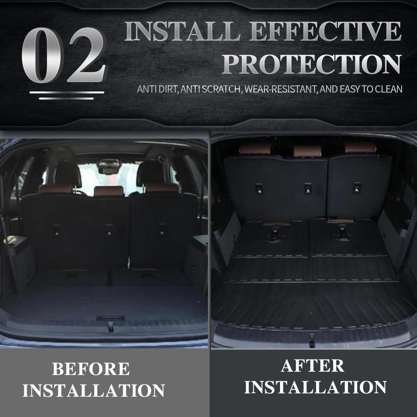 Actkill Cargo Mat & Backrest Mats Compatible with Volkswagen VW Tiguan 2018-2024 7 Seats(Not fit 5 Seats) - Black TPE All Weather Waterproof Rear Cargo Liner Rear Trunk Liner Back Seat Cover Protector