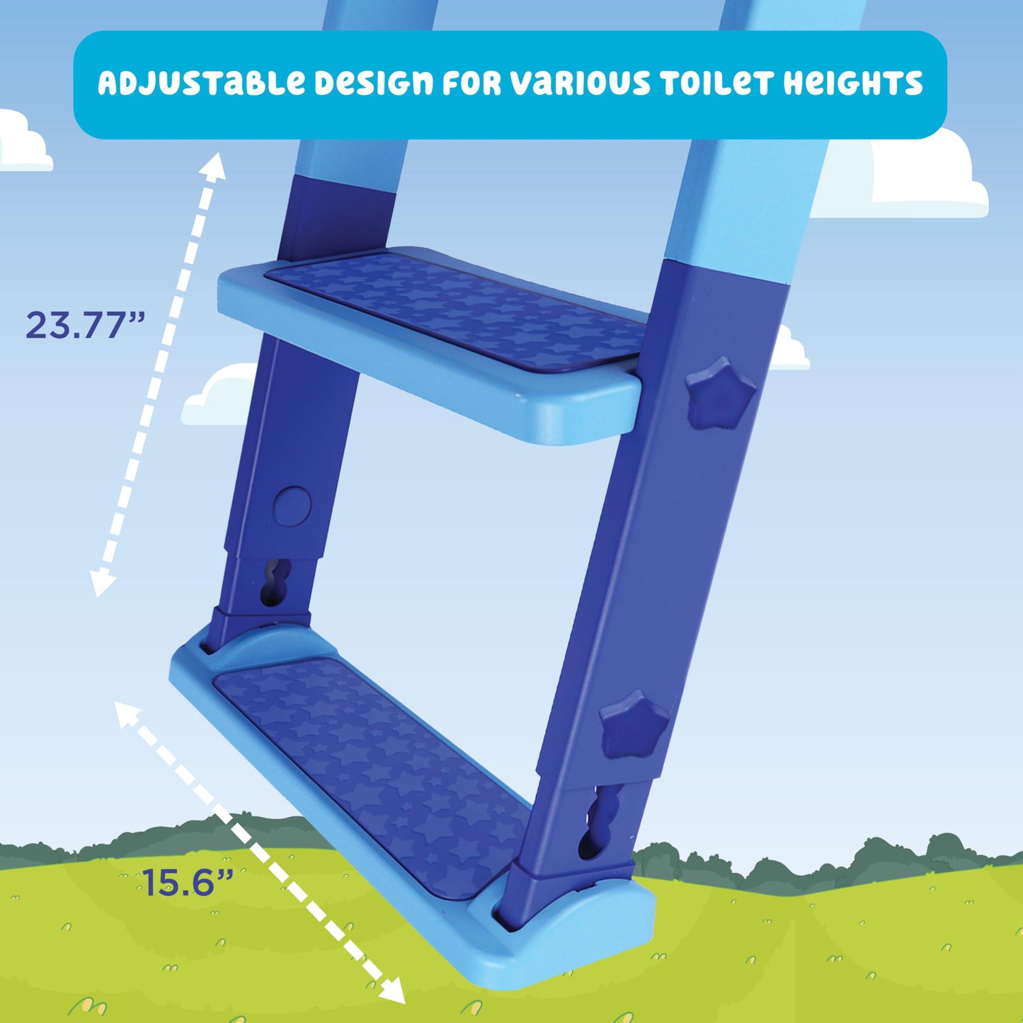 Bluey Step & Sit Potty Trainer; Secure Ladder for Kid-Safe Climbs to Potty; Fun Bluey Images on Cushioned Potty Seat; Adjustable Ladder Height; Removable Seat for Cleaning; Folds for Storage