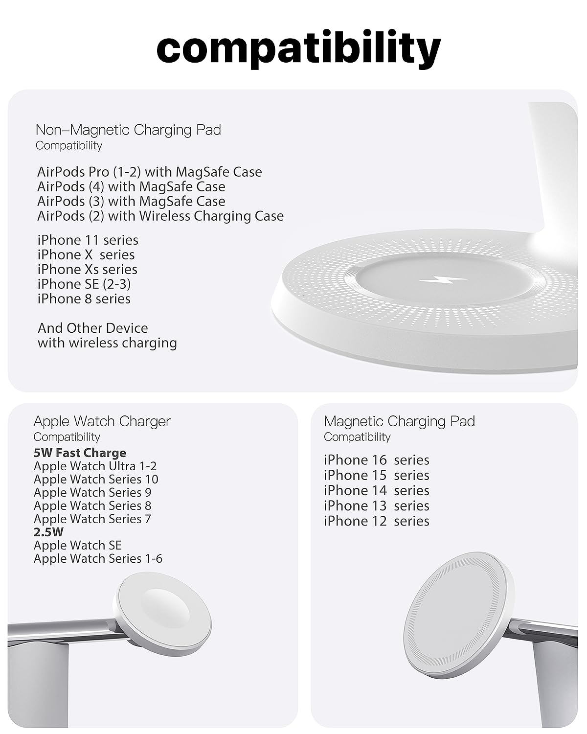 3 in 1 Wireless Charging Station for Apple Device: Fast Charging Station for iPhone and Watch with MagSafe, Stable Charger Stand for iPhone 12-16 & iWatch & AirPods