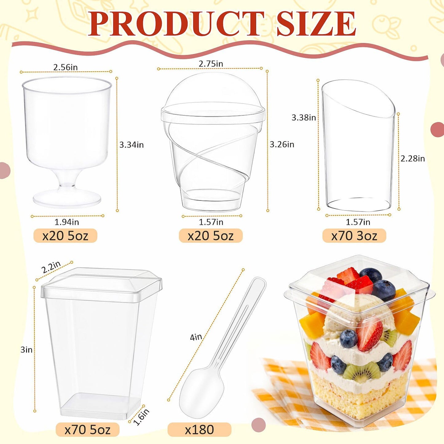 wtarabur 450-Pack Dessert Cups with Spoons & Lids, Mini Plastic Dessert Cups for Party Yogurt Parfait Jello Appetizer Cocktail Small Clear Reusable Fruit Ice Cream Cake Pudding Cups
