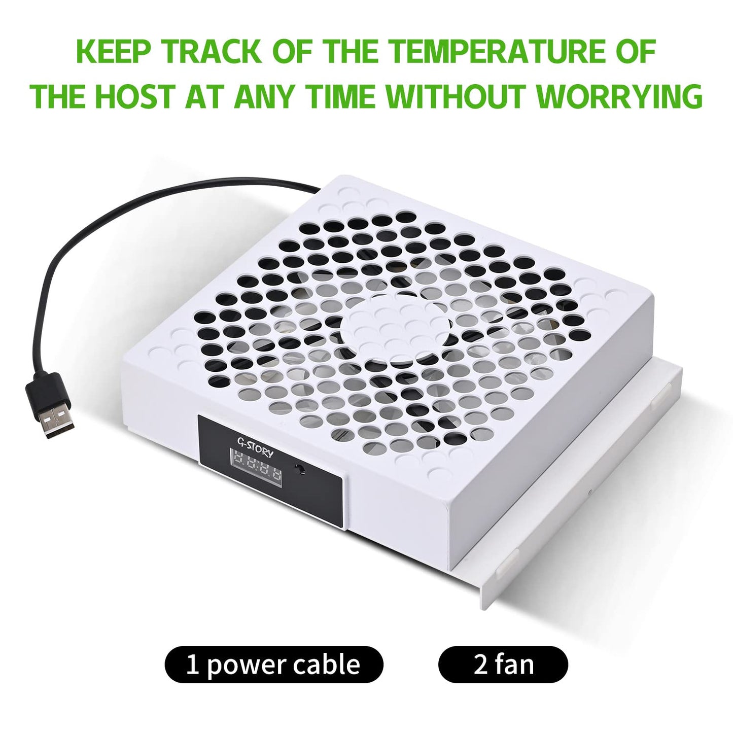 G-STORY Cooling Fan for Xbox Series S with Automatic Fan Speed Adjustable by Temperature, LED Display, High Performance Cooling, Low Noise, 3 Speed 1500/1750/2000RPM (140MM) with RGB LED (White)