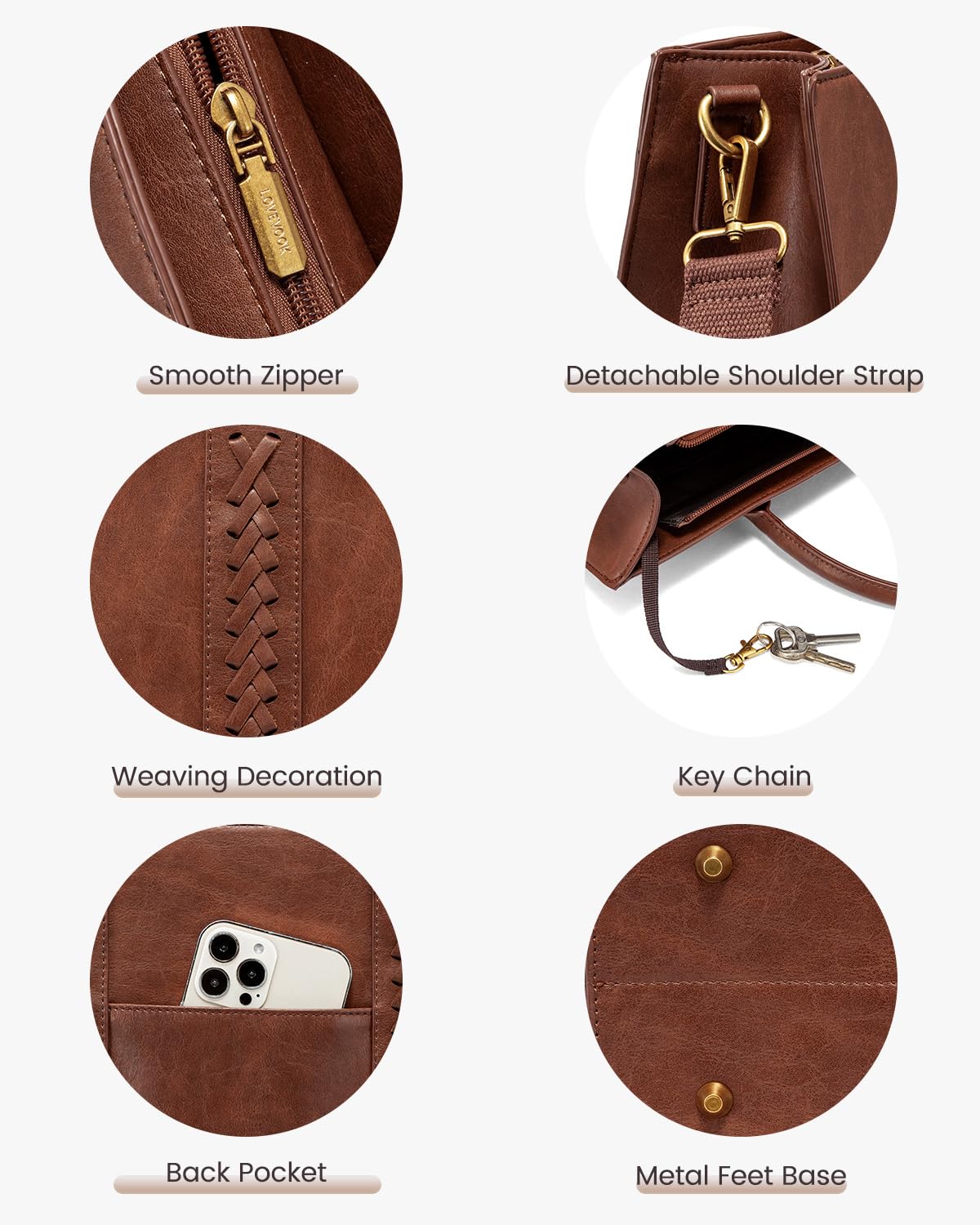 LOVEVOOK Laptop Tote Bag for Women, Vintage Leather Work Bags, 15.6 Inch Laptop Bag With Cup Holder, Waterproof Computer Purse, Professional Briefcase Office Shoulder Handbag, Yellow Brown Embroidery