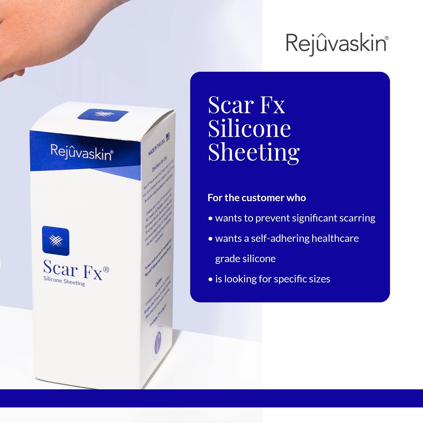 Rejuvaskin Scar Fx Silicone Sheeting - 1 Inch x 22 Inches Silicone Scar Tape for Abdominal Scars - Silicone Tape for Soften, Flatten, Reduce and Recover Scars - Physician Recommended - 1 Sheet