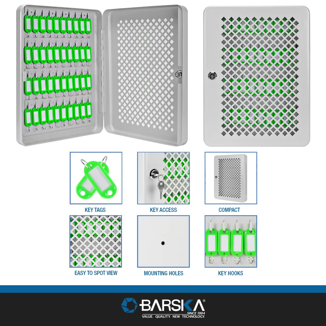 Barska Box with Numbered Hooks Lock Cabinet with Green Tags, 40 Keys, Grey