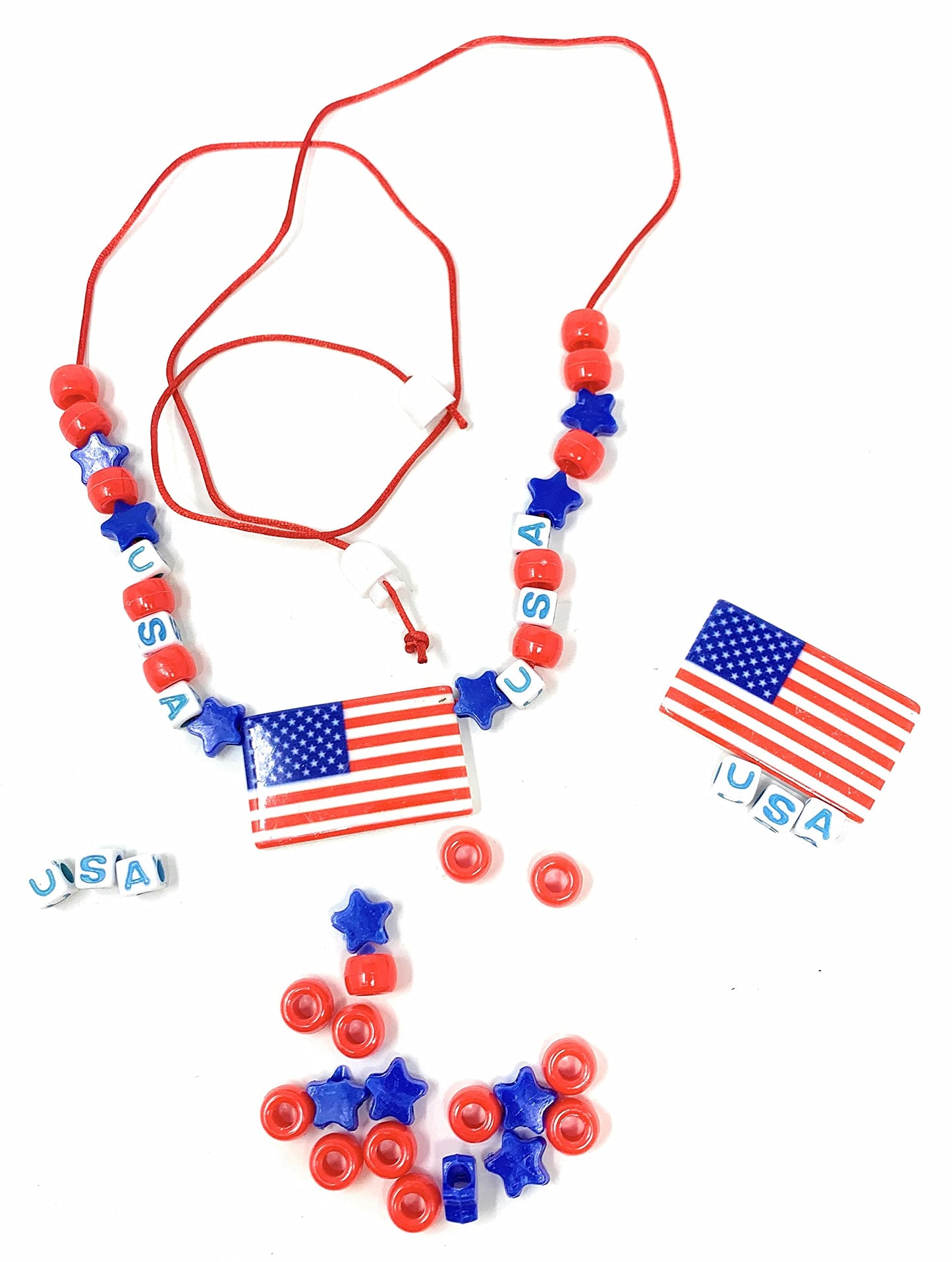 Moptrek k 25 Pack of Kids Patriotic Jewelry Craft Kits - Perfect for Fourth of July, Memorial and Veteran's Day