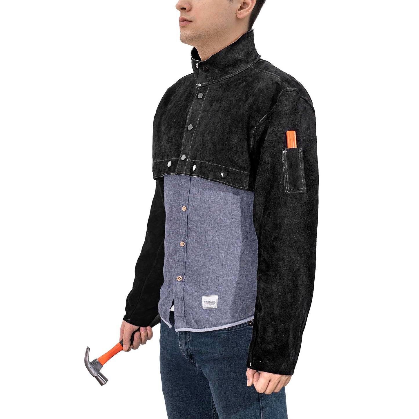 LeaSeek Leather Welding Cape Sleeve,Heat Flame Resistant Welder's Jacket for Men and Women