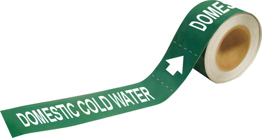 Brady 20425 Economy Pipe Markers-To-Go, B-736, 1" Height X 8" Width, White On Green Self-Sticking - Plastic Film, Legend "Domestic Cold Water"