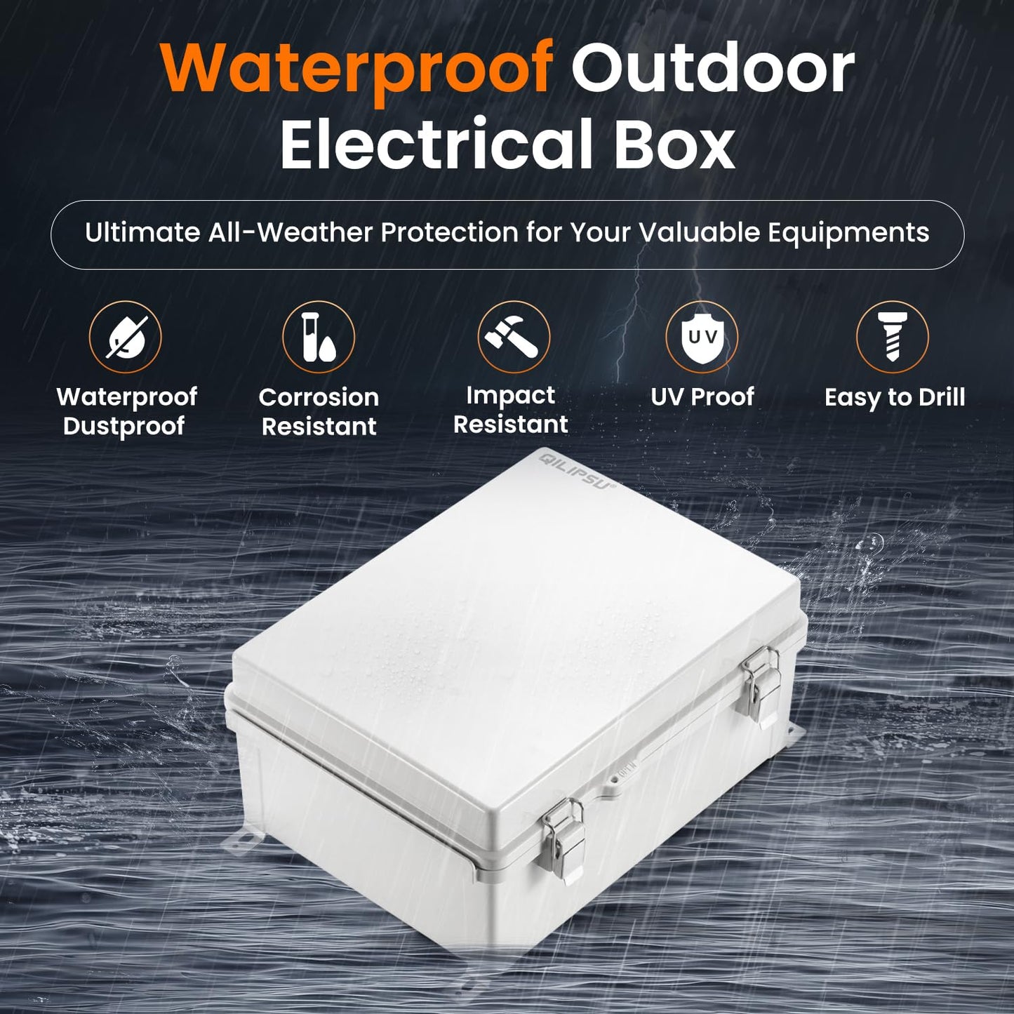 QILIPSU Outdoor Electrical Box, 14.6"x10.6"x5.9" Waterproof Junction Box IP67 Plastic Enclosure Grey ABS Weatherproof for Projects WiFi Lighting Pump Control