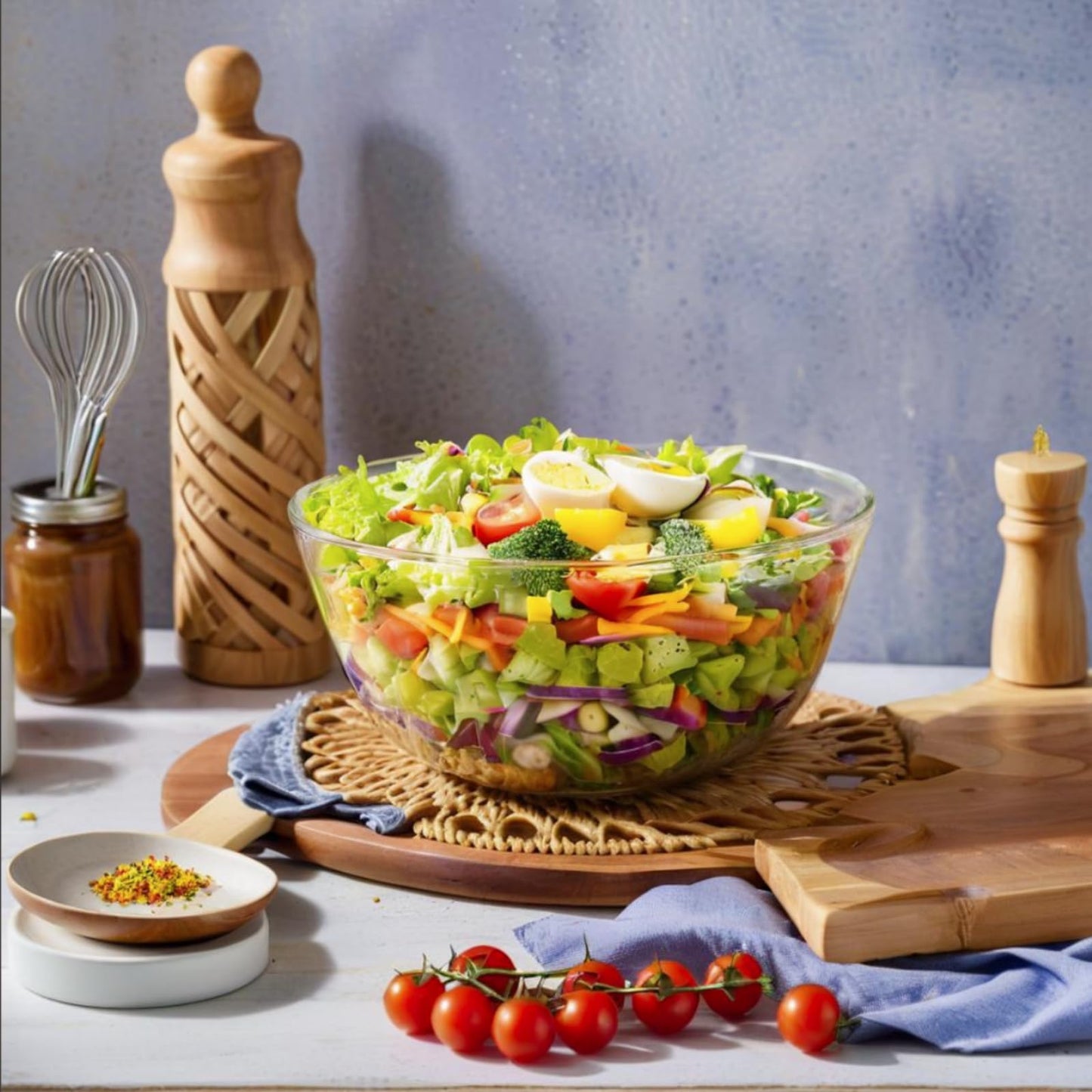 CGNWEEPS 4.7QT Large Glass Mixing Bowl with White Lid, Big Salad Bowl with Lid, Large Glass Bowls for Sourdough and Kithen