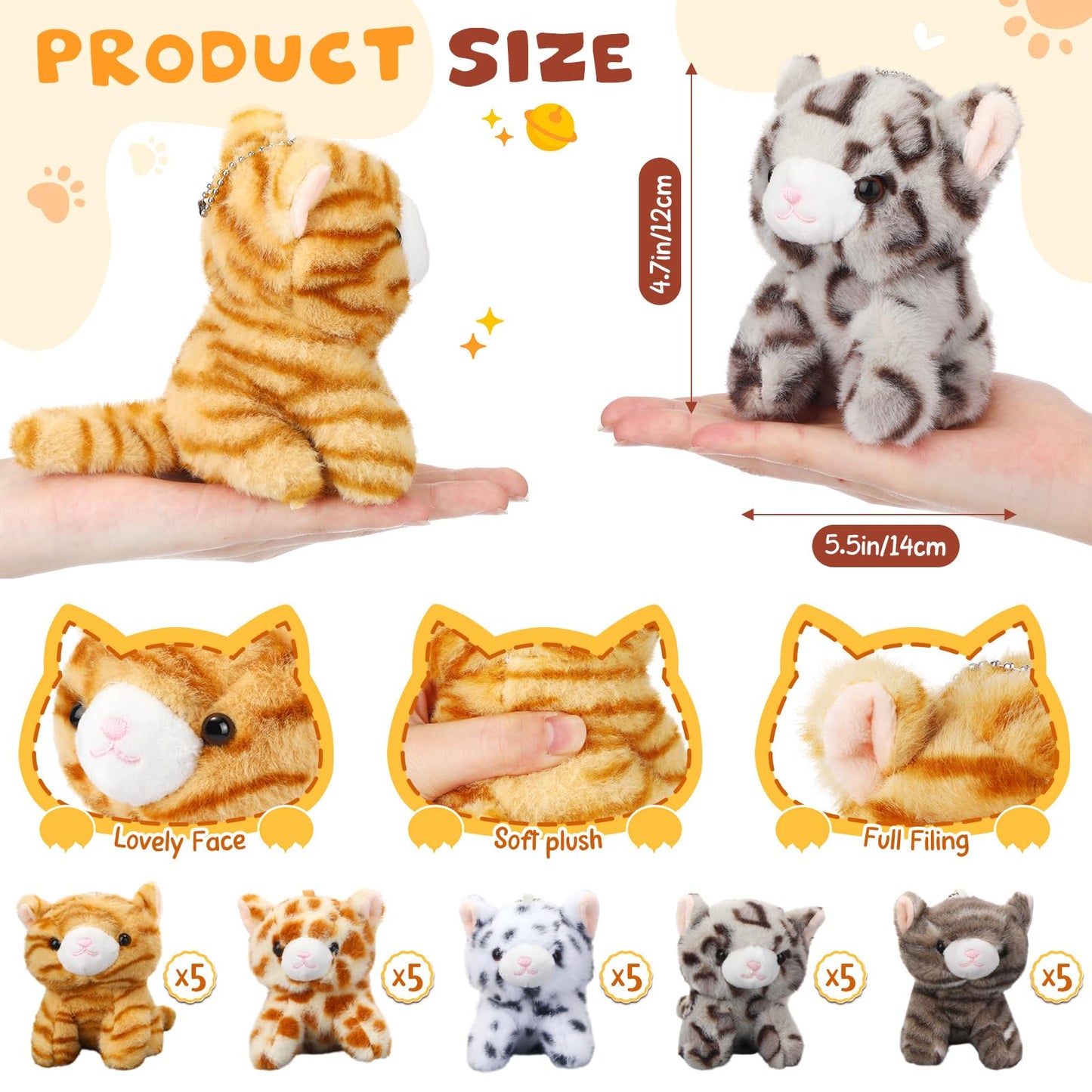 Shappy 25 Pcs Cat Stuffed Animals Bulk Small Stuffed Kittens Assorted Soft Fluffy Kittens Cat Themed Party Gift Favors for Birthday Easter Stuffers