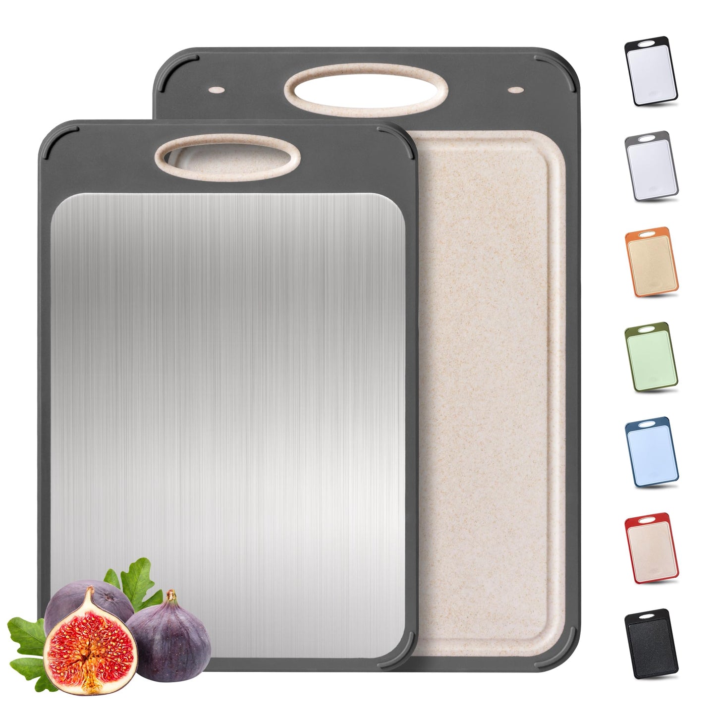2 Packs Stainless Steel Cutting Board Set, Best Non Toxic Cutting Boards for Kitchen, Double Sided Metal Chopping Board for Meat/Fruit/Vegetables, Food Grade Kitchen Set Gift, [16”×11”+18”×12” Inch]