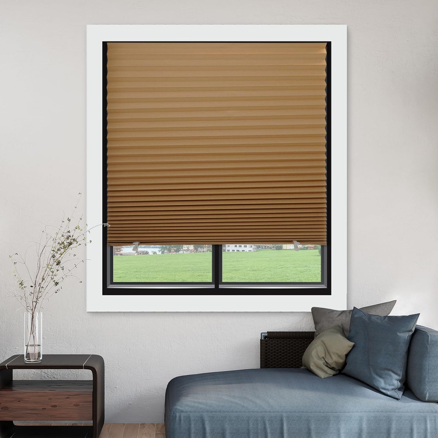 MYshade 6 Pack Temporary Blackout Paper Shades for Windows,Paper Pleated Blinds with Adhesive,No Tools No Drilling Free Cut Size Temporary Room Darkening Shades(Brown, 36" W x 72" H)