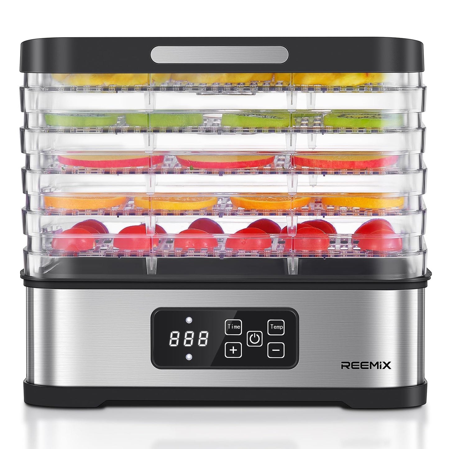 Reemix 5-Tier Compact Food Dehydrator - BPA-Free Trays, Stainless Steel Base, Touch Control LCD Display for Temperature/Time Adjustment, Home Use Dryer for Fruits, Veggies & Jerky