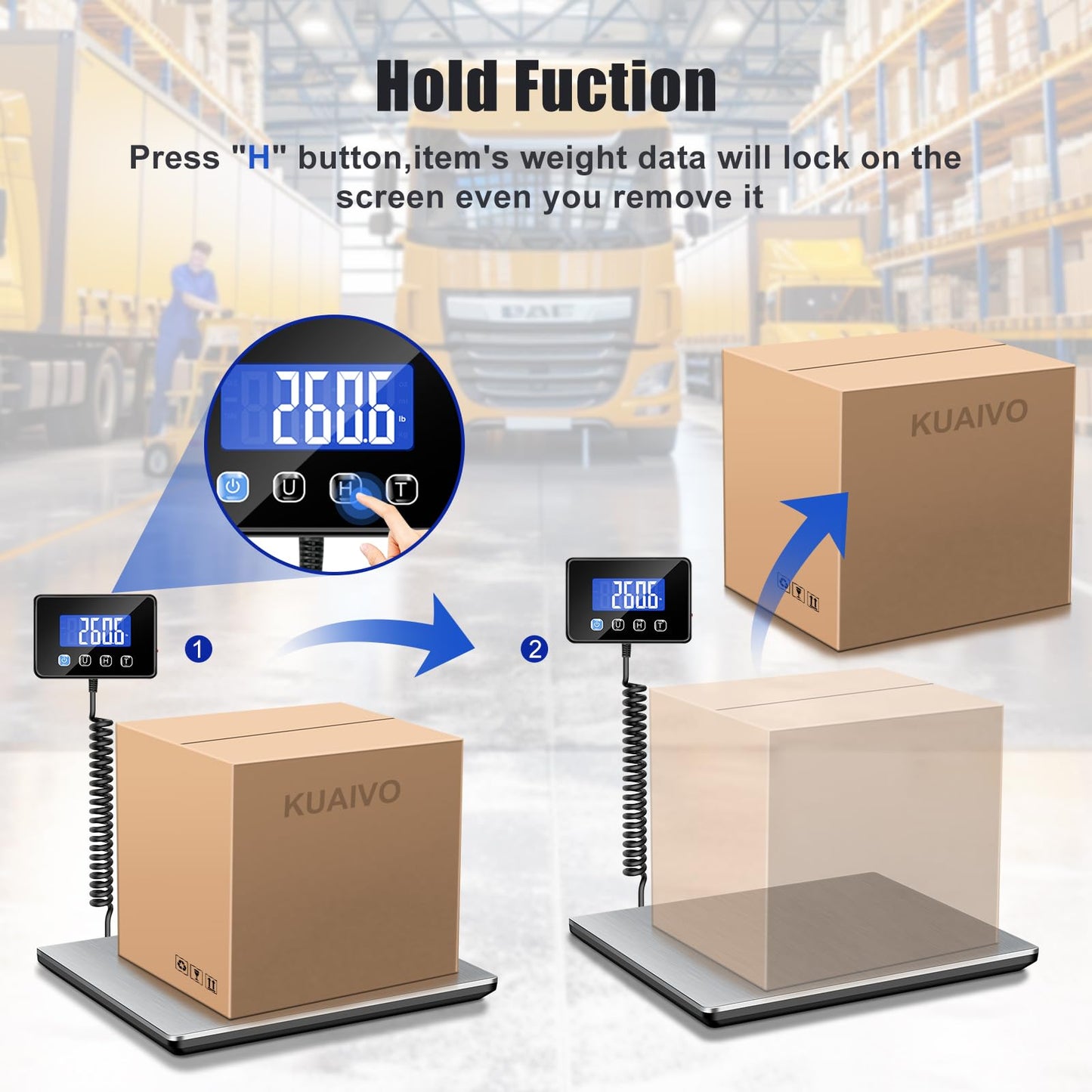 KUAIVO 660 lb Shipping Scale with Large LCD Display, Heavy Duty Postal Scale, 7 oz Accuracy, Digital Package Scale for Warehouse, Freight, Industrial and Home Business