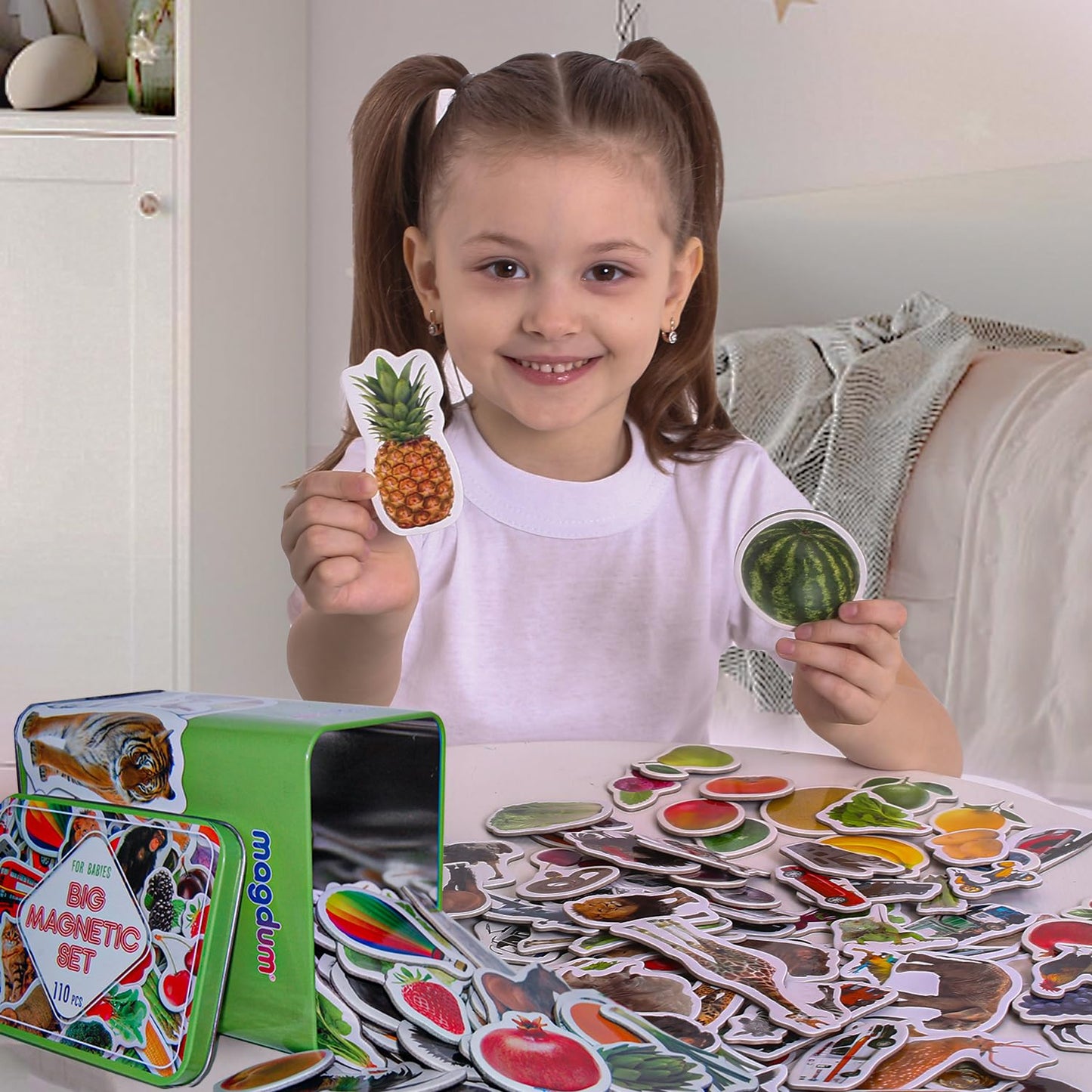 Kids Animal Fridge Magnets - 110 Pcs in Gift Tin Box - Magnetic Animals for Toddlers