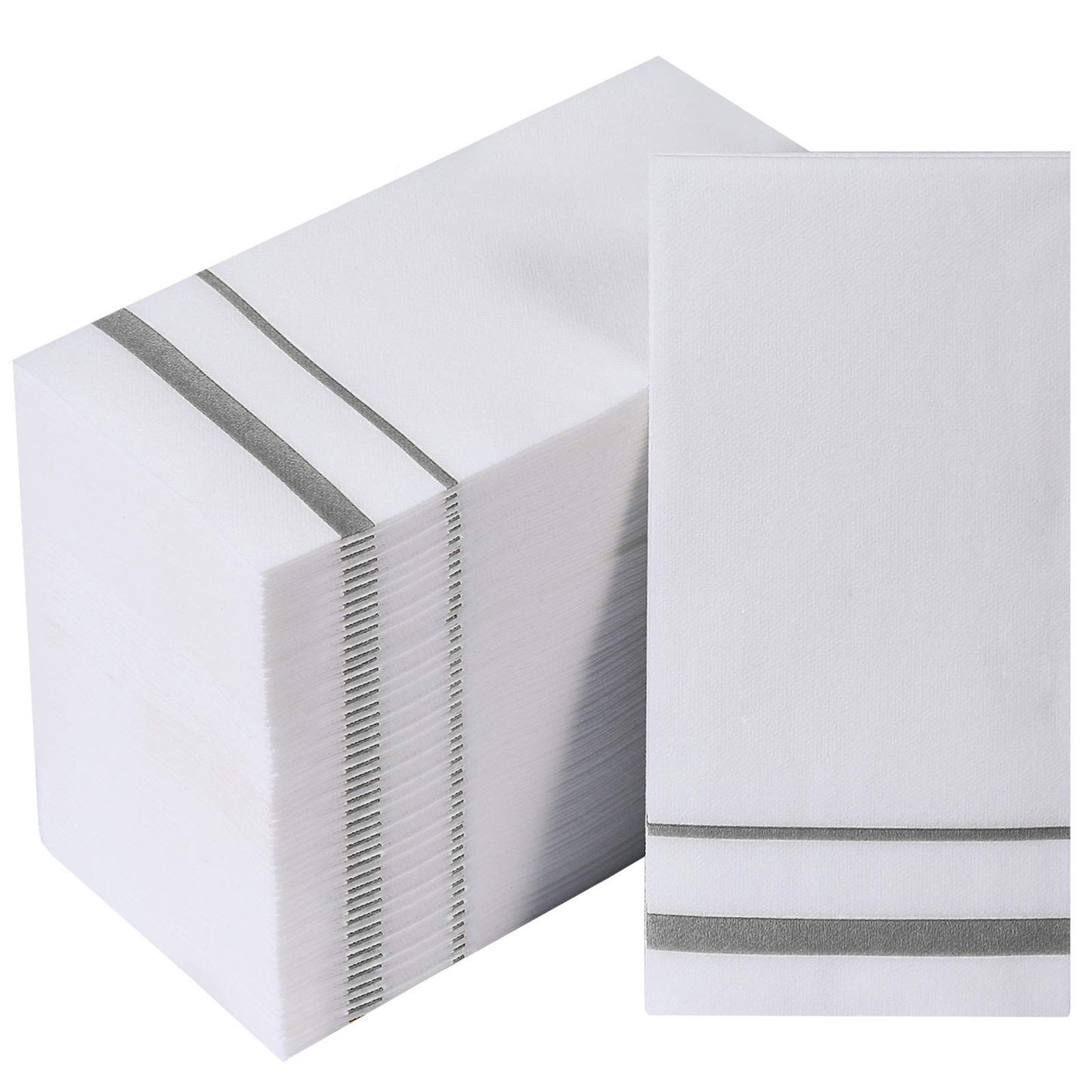 FOCUSLINE 200 Linen Feel Disposable Bathroom Napkins, Soft and Absorbent Paper Guest Towels, Cloth-Like Hand Towels Decorative Paper Napkins for Parties, Weddings, Dinners or Events, Silver, 12" x 17"