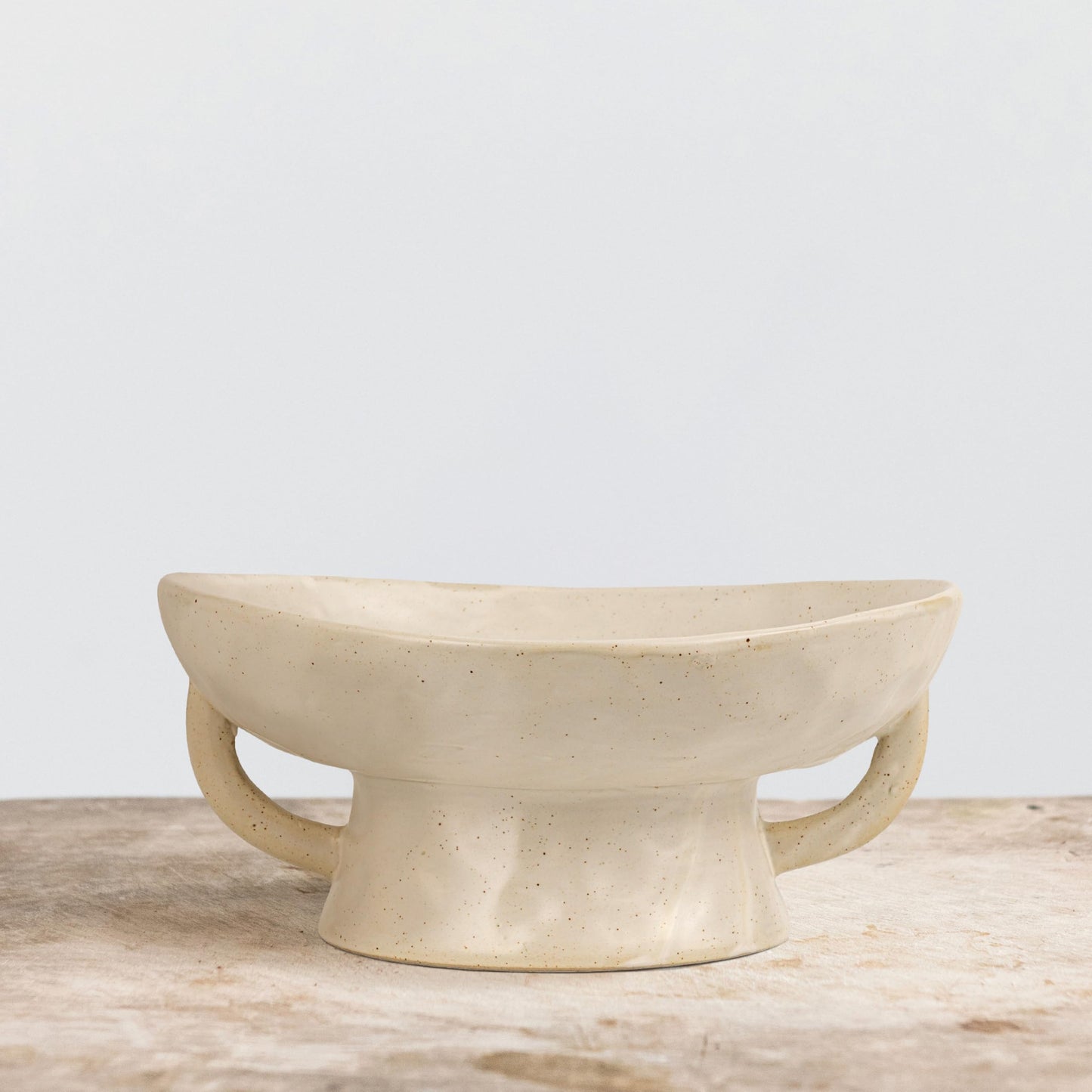 Creative Co-Op Stoneware Footed Pedestal Bowl with Handles, Reactive Glaze, White