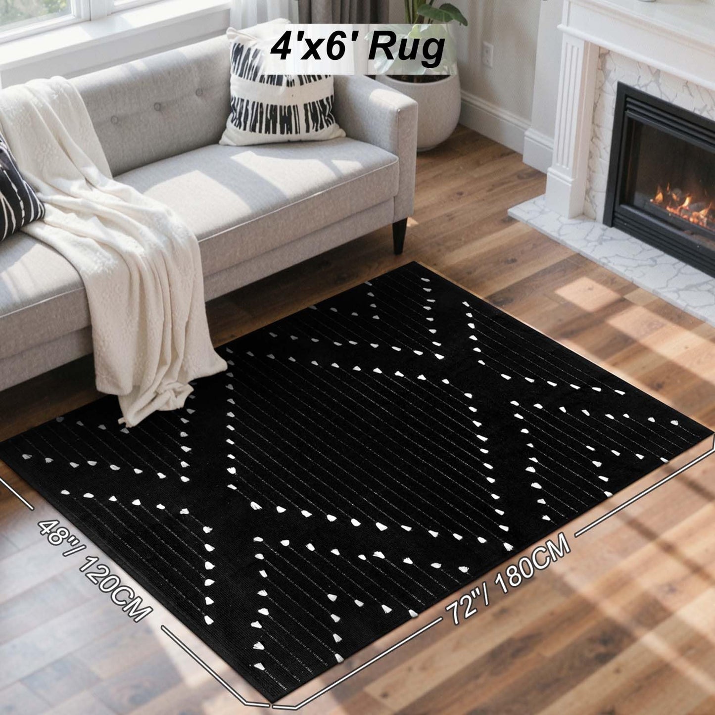 LIVEBOX Boho 4x6 Washable Rug for Bedroom,Black and White Living Room Rugs, Moroccan Cotton Woven Indoor Carpet,Large Throw Area Rug for Entryway Dining Room Porch