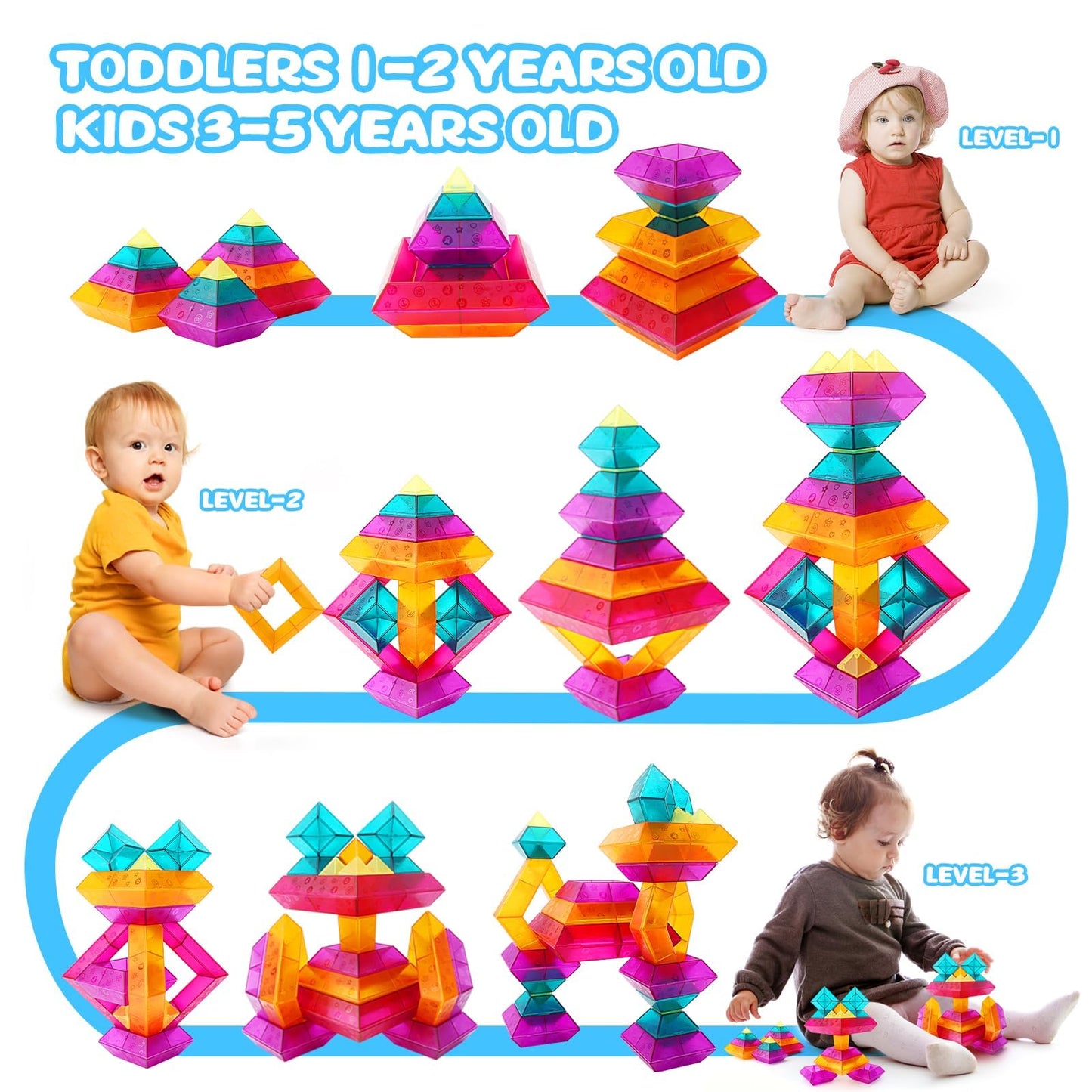 Translucent Building Blocks Set with Toy Storage Bag, 30 Pieces Light Through Stacking Toys for Ages 3+ and Up STEM Kindergarten Education Light Table Gift for Toddlers & Kids