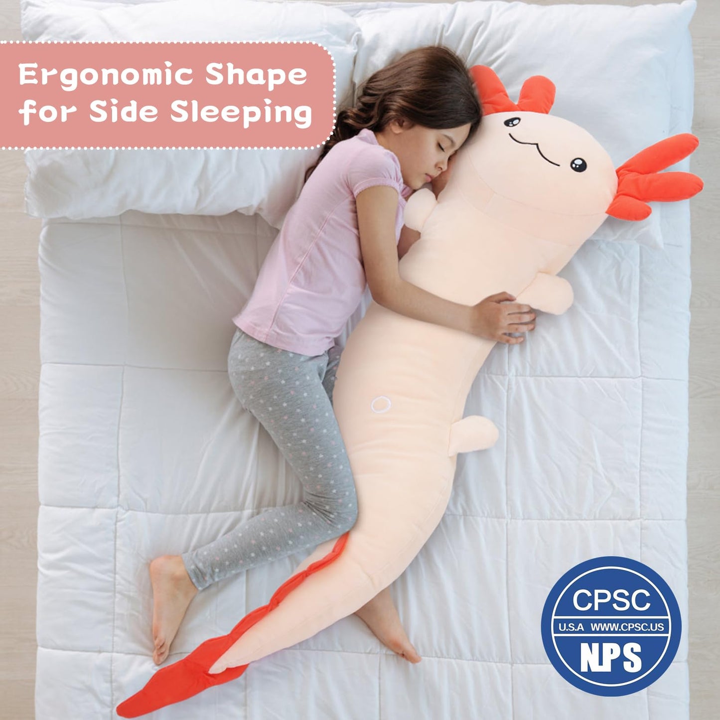 MaoGoLan Giant Axolotl Plush Stuffed Animal,Big Axolotl Plush Pillow Toy,Huge Stuffed Axolotl Body Pillow for Kids Adults, Birthday Present Pink