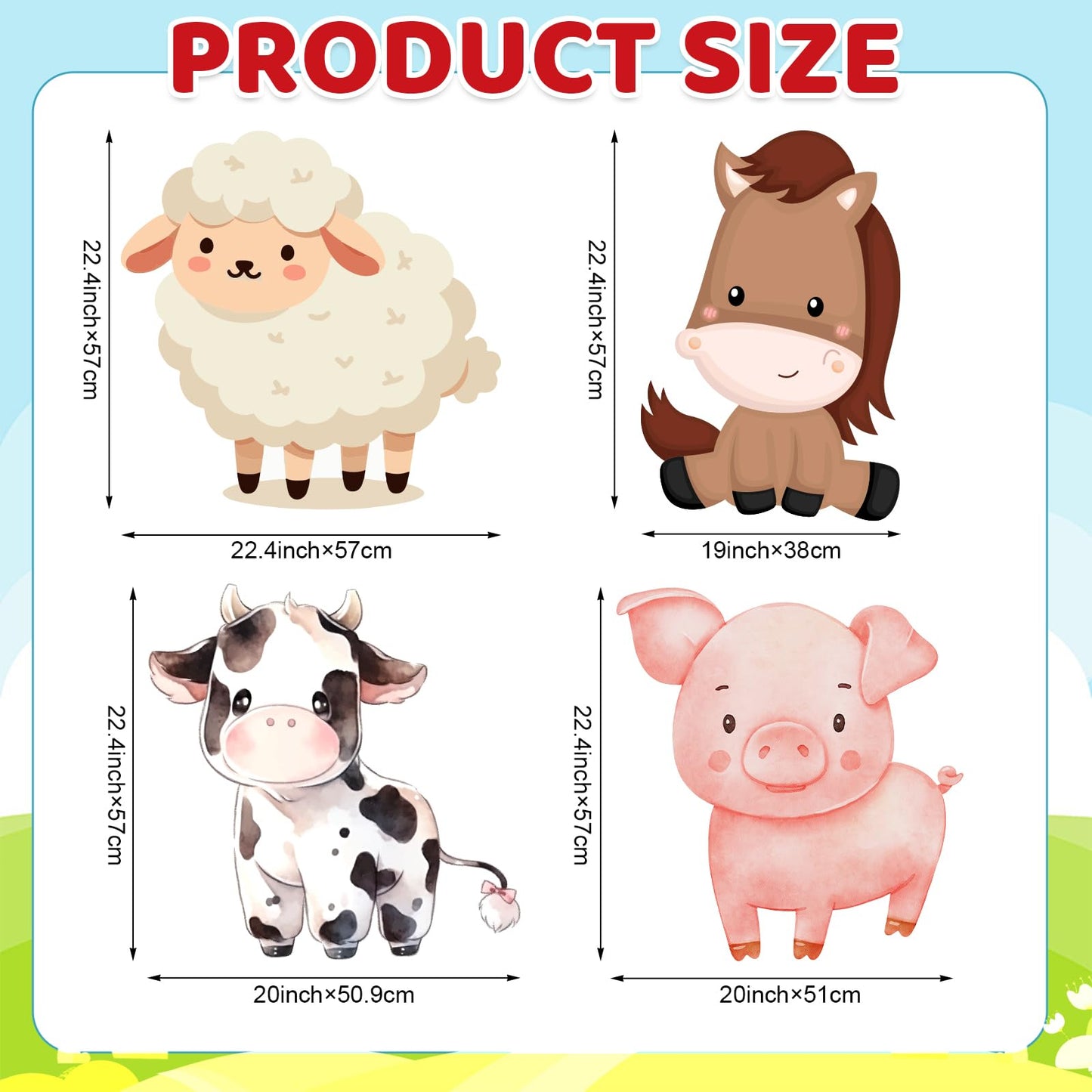 Gemscream 4 Pcs Large Farm Animals Decorations 22.4 Inch Cute Animal Cutouts Cartoon Backdrop for Farm Birthday Party Supplies Baby Shower Decorations Photo Booth Props Gifts