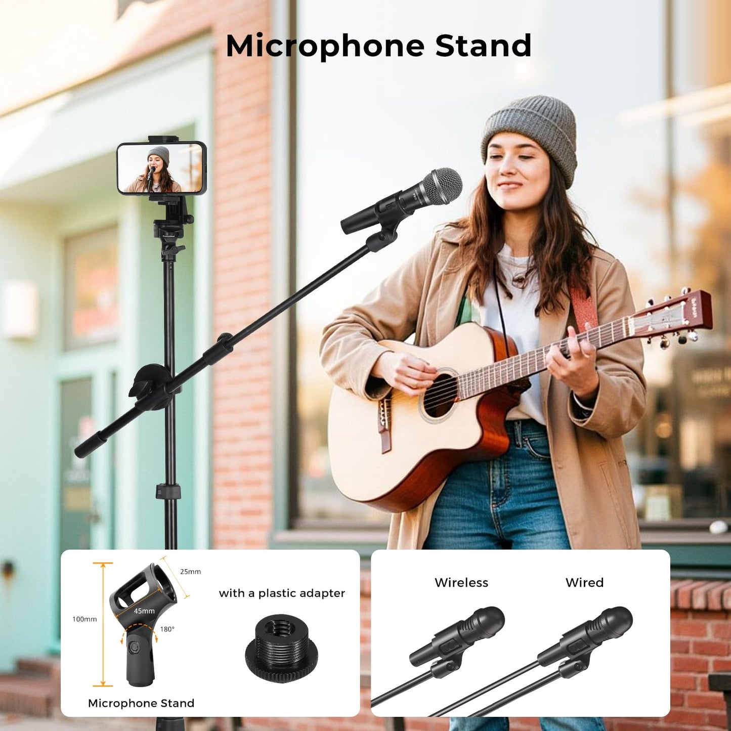 Aureday 12″ Selfie Ring Light with Stand & Extendable Arm-Overhead Ringlight Tripod for iPhone with Mic Mount & 2 Phone Holders, Circle Lighting for Tiktok/Live Streaming/Video Recording/Music/Cooking