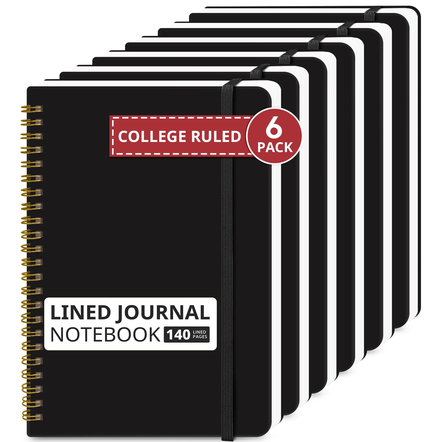 Taja Lined Spiral Journal Notebook for Women & Men, 140 Pages, College Ruled Hardcover Notebook for Work & Note Taking, Journals for Writing, A5(5.7" x 7.9") -Black, 6 Pack