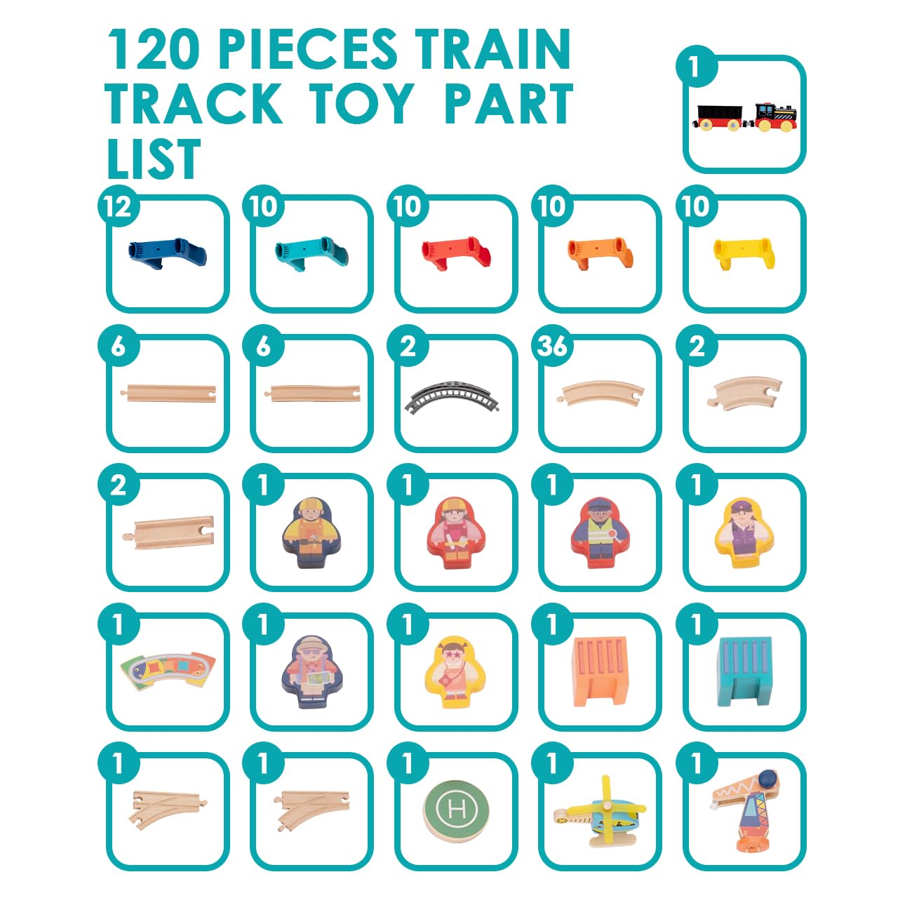 120Pcs Wooden Train Tracks Set, 398-inch Track Expansion, Toddler Railway Bridge Toy Train Set with Airplane and Magnetic Crane, Birthday Gifts for Boys and Girls, Compatible with All Major Brands