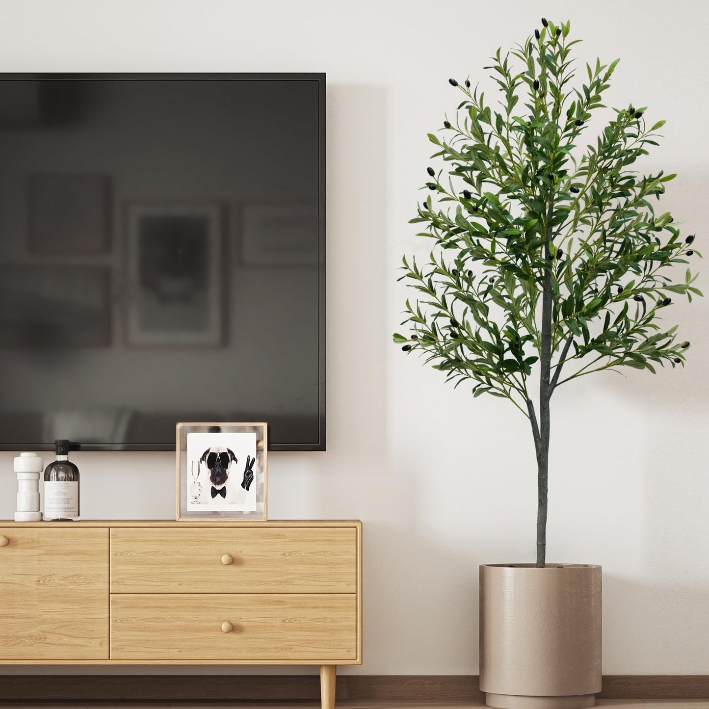 6FT Artificial Olive Tree,Artificial Plants Indoor,Faux Olive Tree Indoor with Natural Wood Trunk and Realistic Leaves and Fruits for Home Office Decor