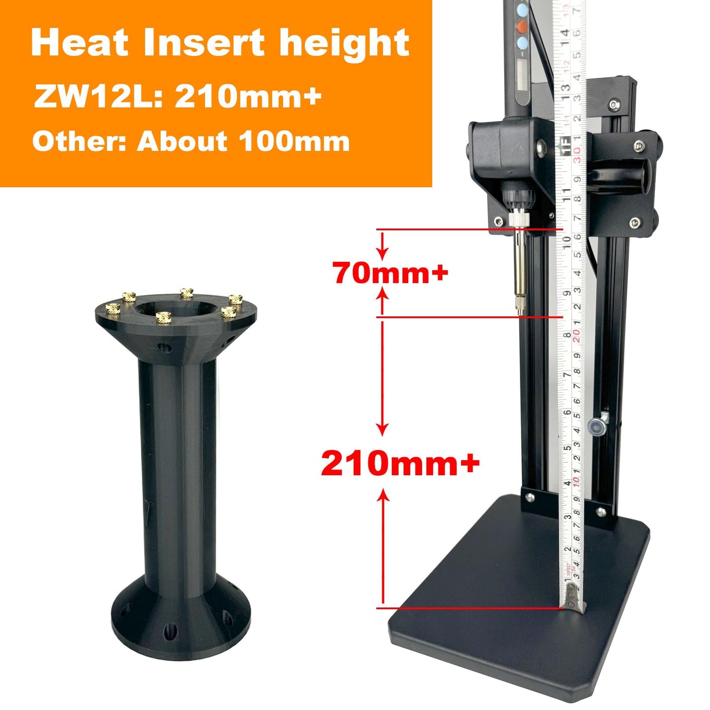 Vertical Heat Press Machine-Heat Set Insert Tool (Insertion Height 210mm) with 380PCS Threaded Inserts and Heat Set Tips M2-M8 add Brass Metric Knurled Nuts for Plastic and 3D Printing Components