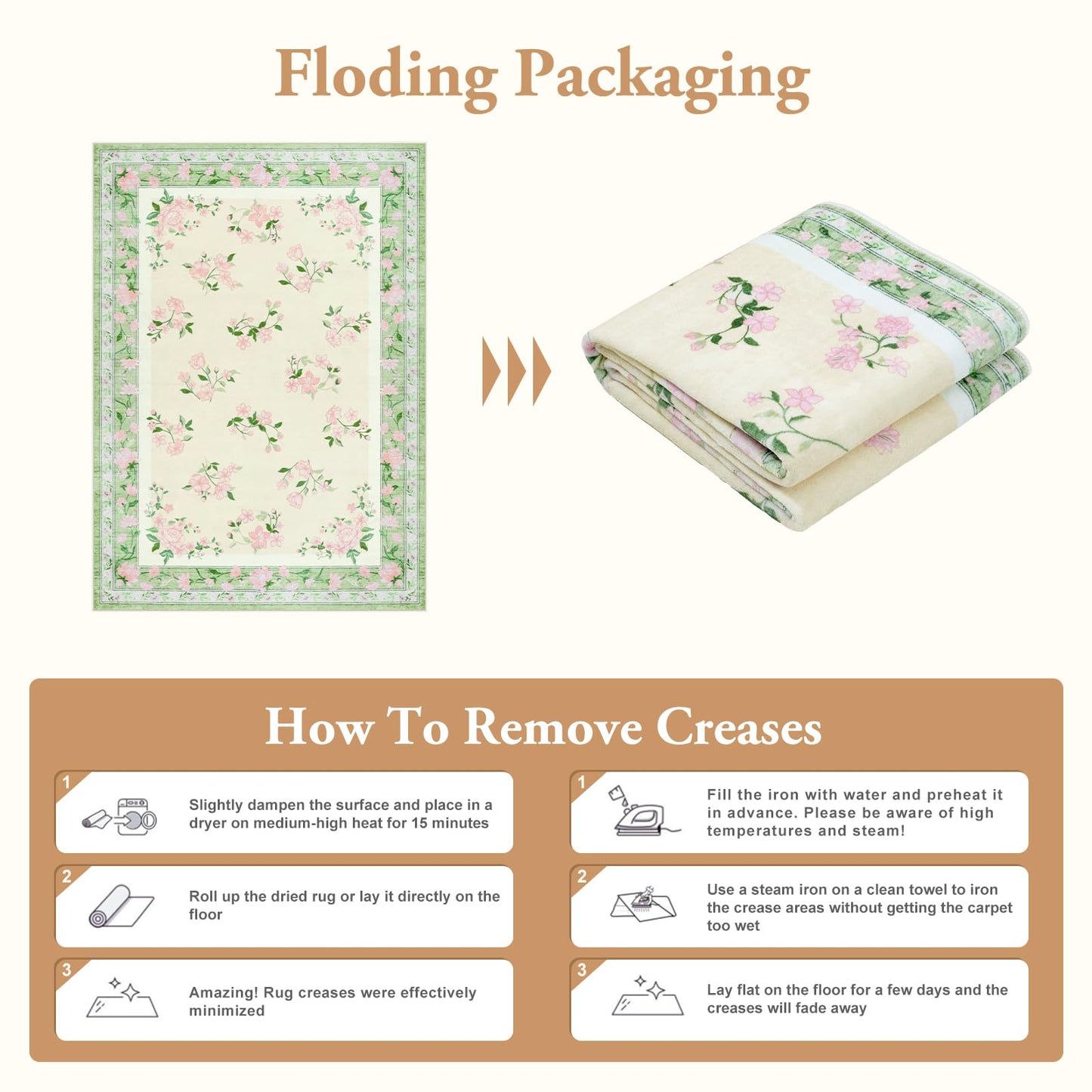 LIVEBOX Machine Washable Rug 5 x 7 Green Rugs for Living Room, Non Slip Vintsge Boho Bedroom Rug, Low-Pile Print Distressed Floral Carpet for Bedroom Home Office, Dining Room