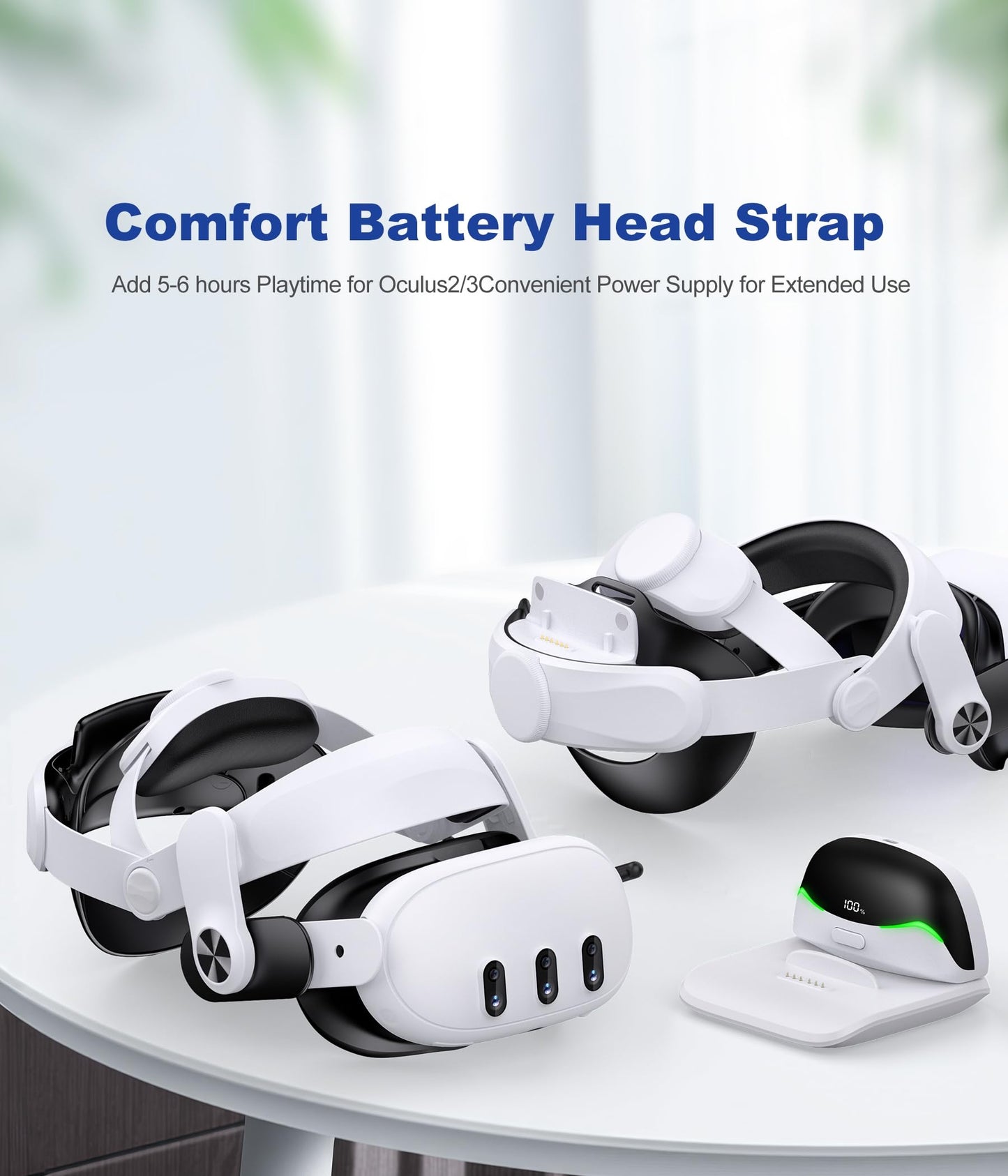 Lightweight Battery Head Strap for Quest 2/Quest 3/Quest 3S, Magnetic Battery Pack for Extra 2-3H Playtime, LED Digital Display, with Magnetic Charging Dock (One Battery)