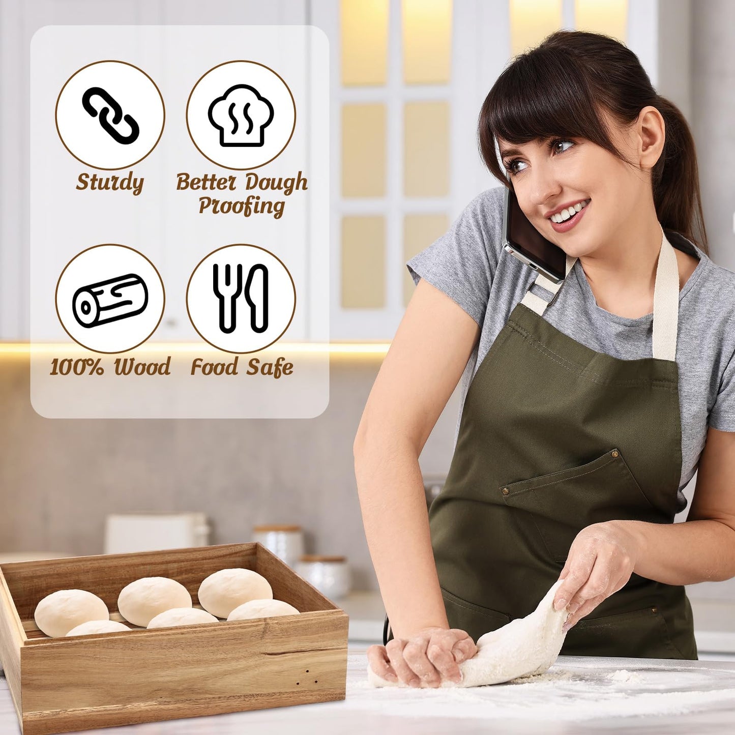 Remerry 2 Pizza Dough Proofing Box Wooden with 1 Lid, 1 Scraper Set 16" x 12" x 9" Stackable Dough Pizza Proofing Box Container for Home Kitchen