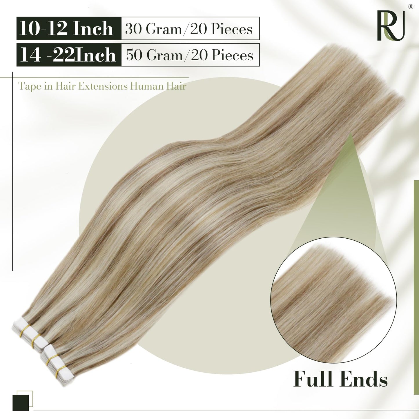 RUNATURE Blonde Tape in Hair Extensions Human Hair 18 Inch Long Tape in Human Hair Extensions Ash Brown Highlight Platinum Blonde Straight Human Hair Tape on Extensions Silky Double Sided 50g 20pcs